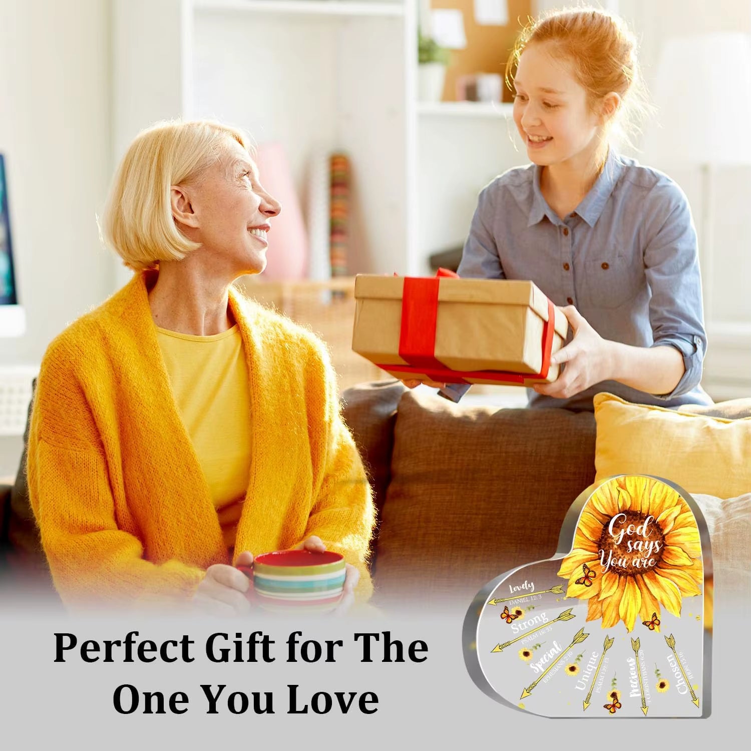 Religious Gifts for Women Christian, Inspirational Gifts with Bible Verse Plaque, Sunflower Christian Home Desk Decor Ornaments