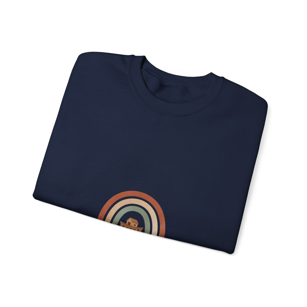 Neutral Rainbow Arc Sweatshirt | muted rainbow boho desert arc design