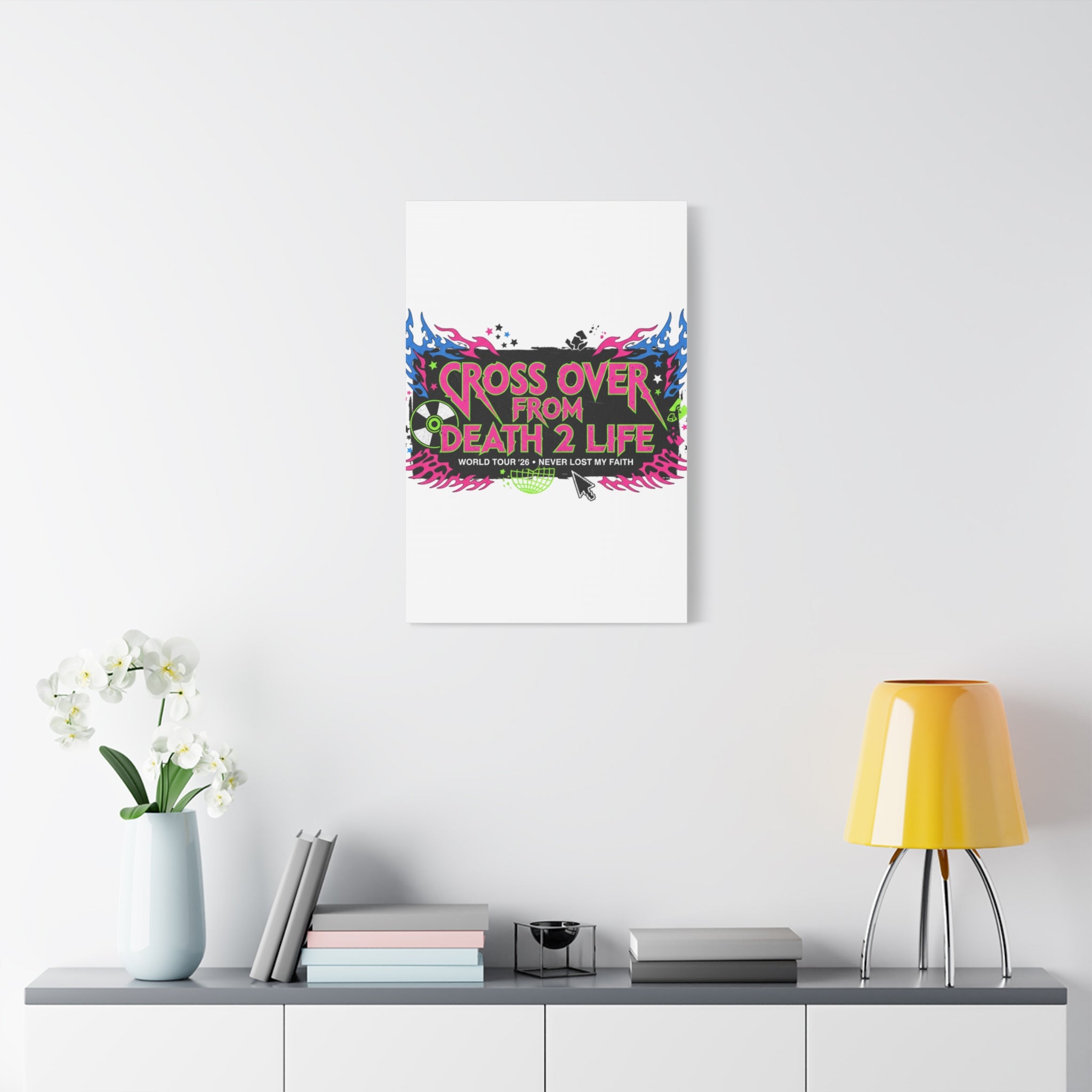 Canvas Wall Art — “Cross Over From Death 2 Life” Neon Rock Poster