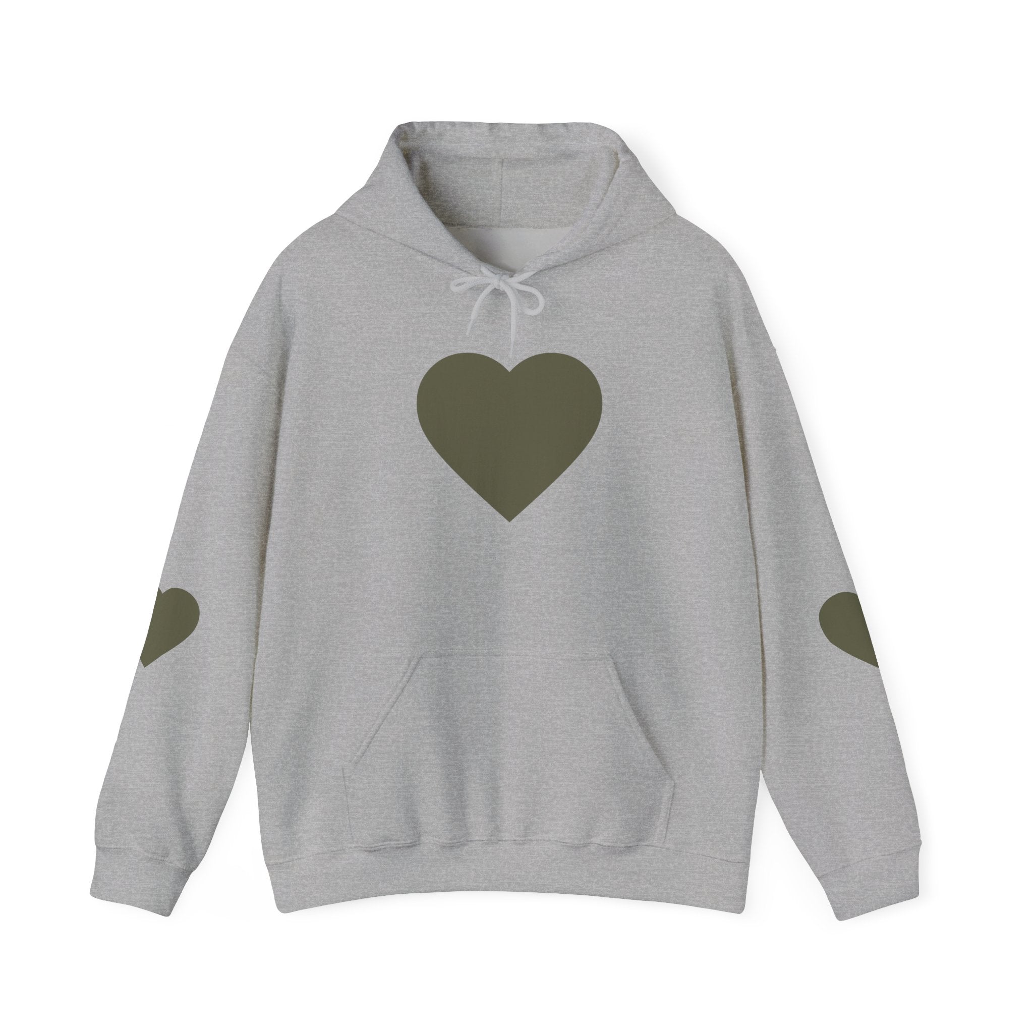 Heart Accent Hoodie — Minimal Olive Heart Sweatshirt for Everyday Wear