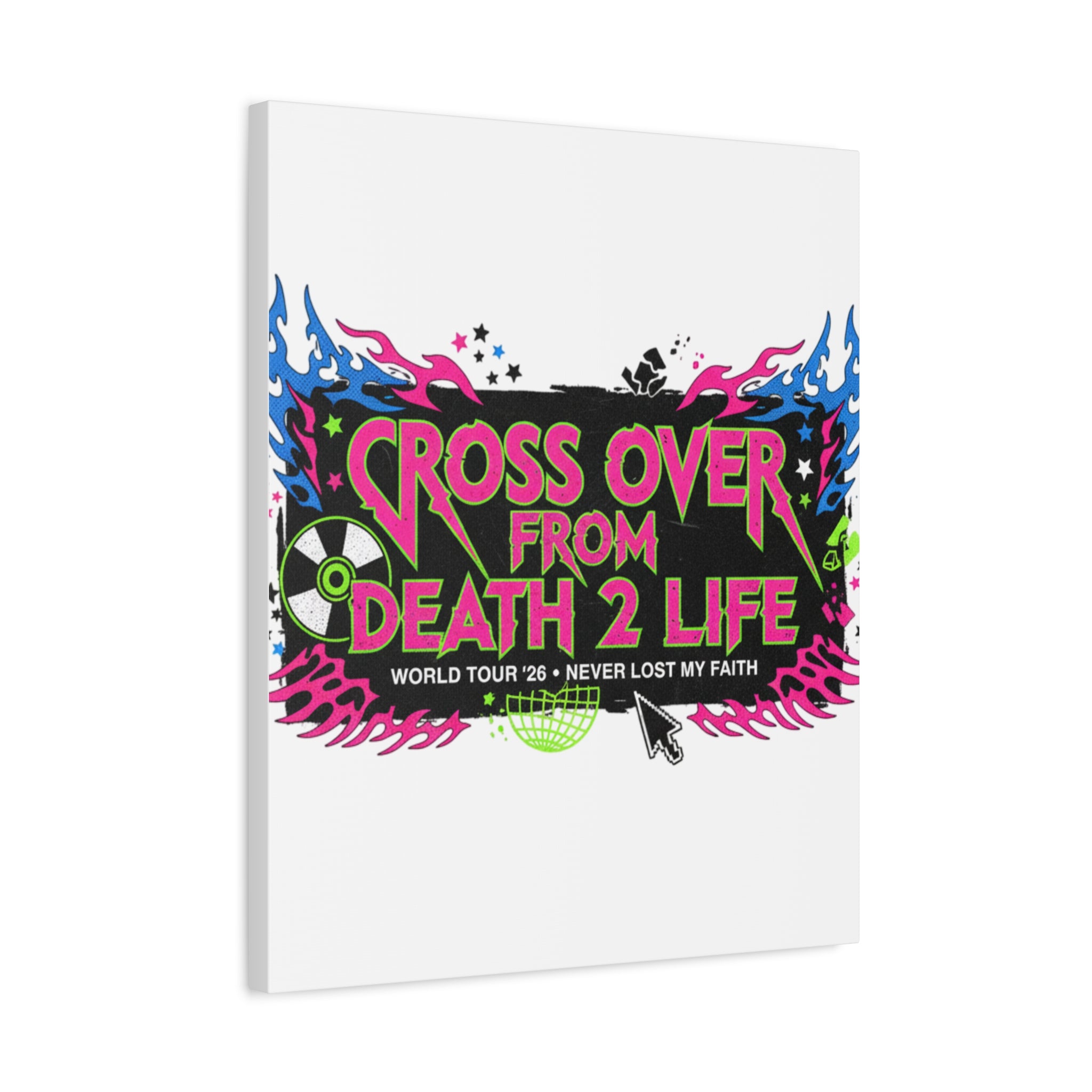 Canvas Wall Art — “Cross Over From Death 2 Life” Neon Rock Poster