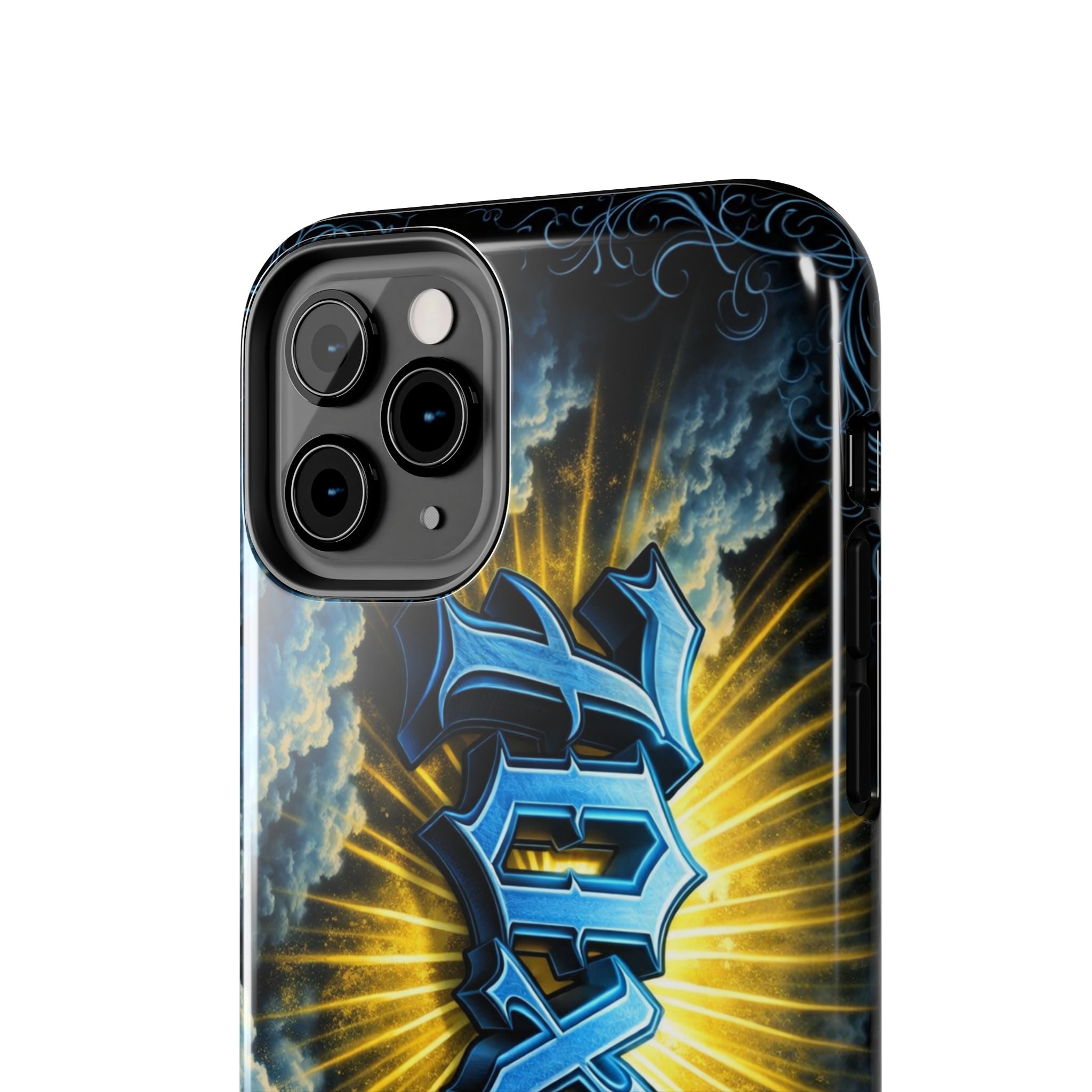 70x7 Streetwear - Tough Phone Case — Bold Blue Graffiti Name with Sunburst Clouds