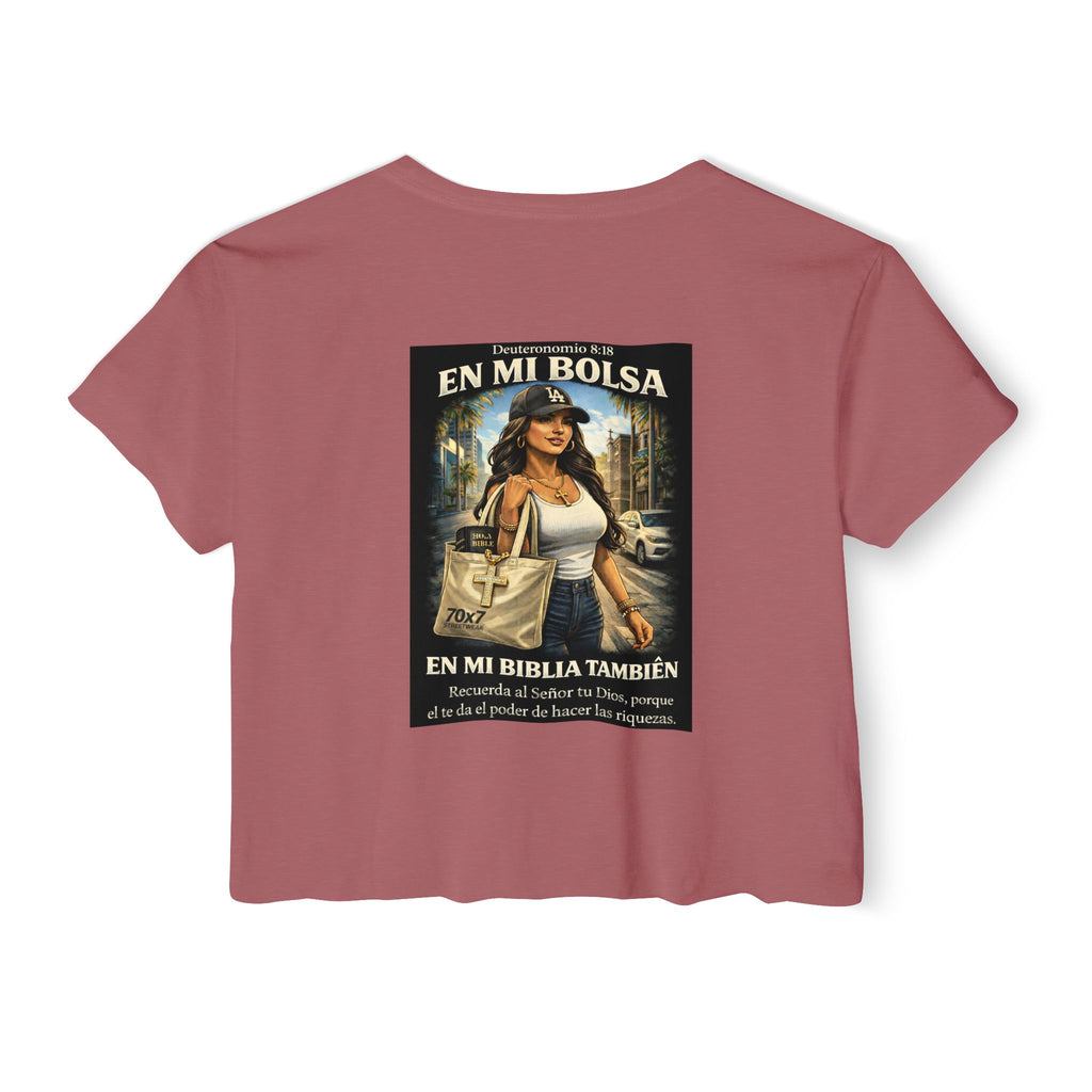 Women's Crop Top — "En Mi Bolsa, En Mi Biblia También" 70 x7 Streetwear Graphic