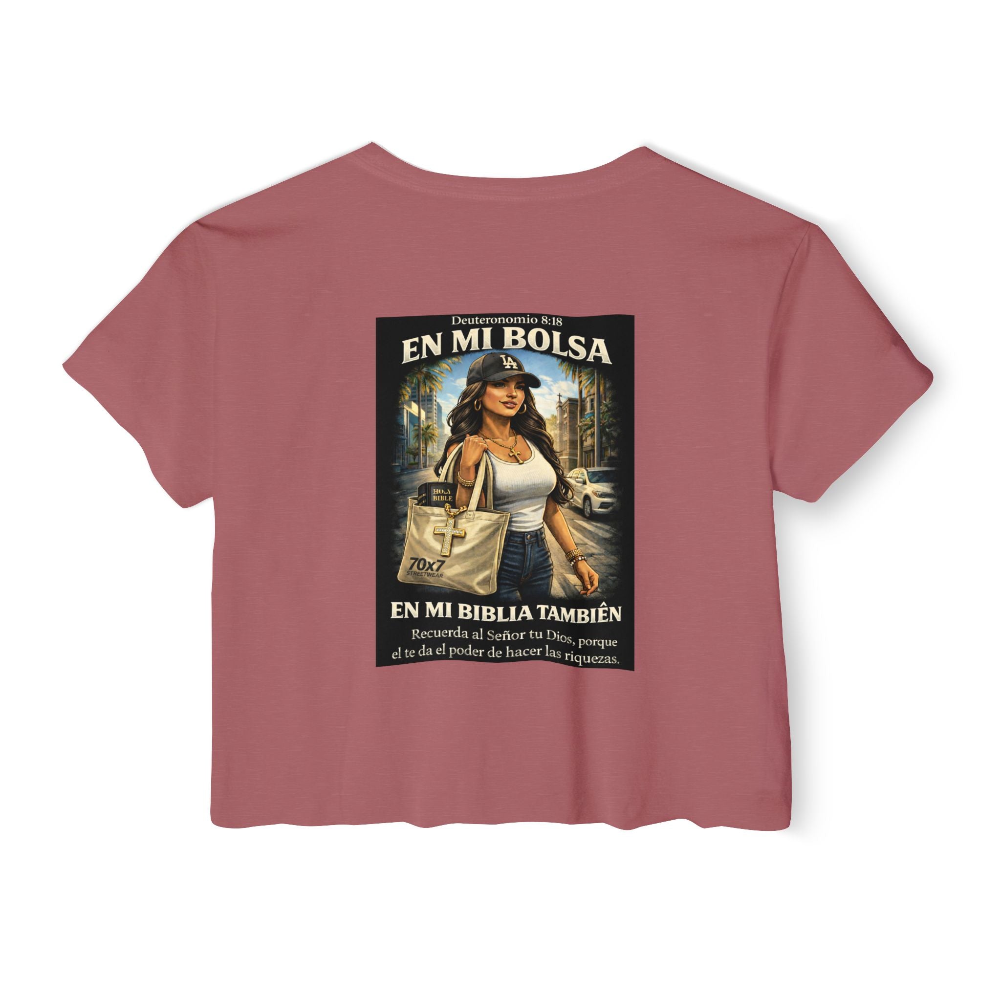Women's Crop Top — "En Mi Bolsa, En Mi Biblia También" 70 x7 Streetwear Graphic