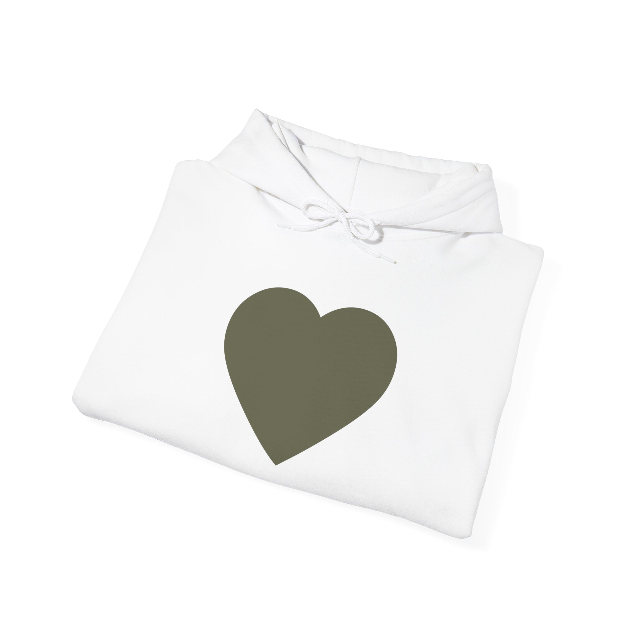 Heart Accent Hoodie — Minimal Olive Heart Sweatshirt for Everyday Wear