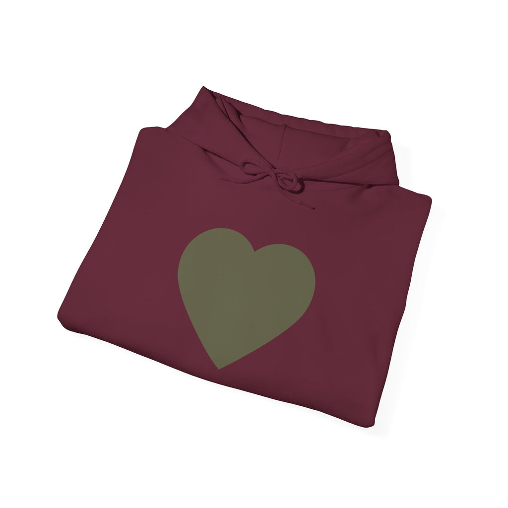 Heart Accent Hoodie — Minimal Olive Heart Sweatshirt for Everyday Wear