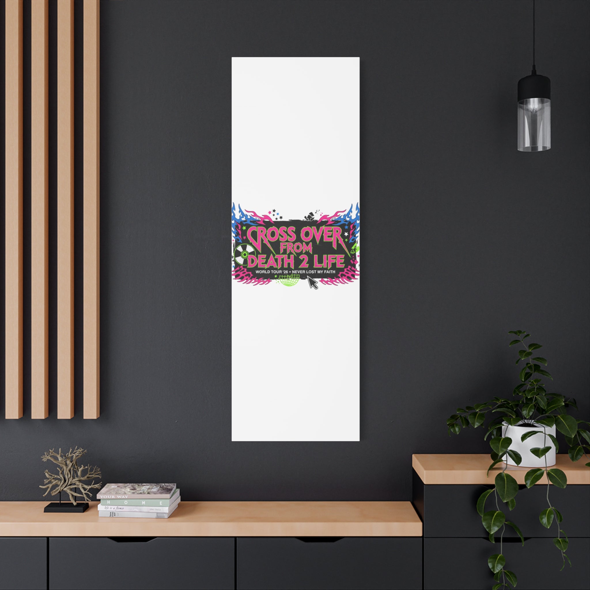 Canvas Wall Art — “Cross Over From Death 2 Life” Neon Rock Poster