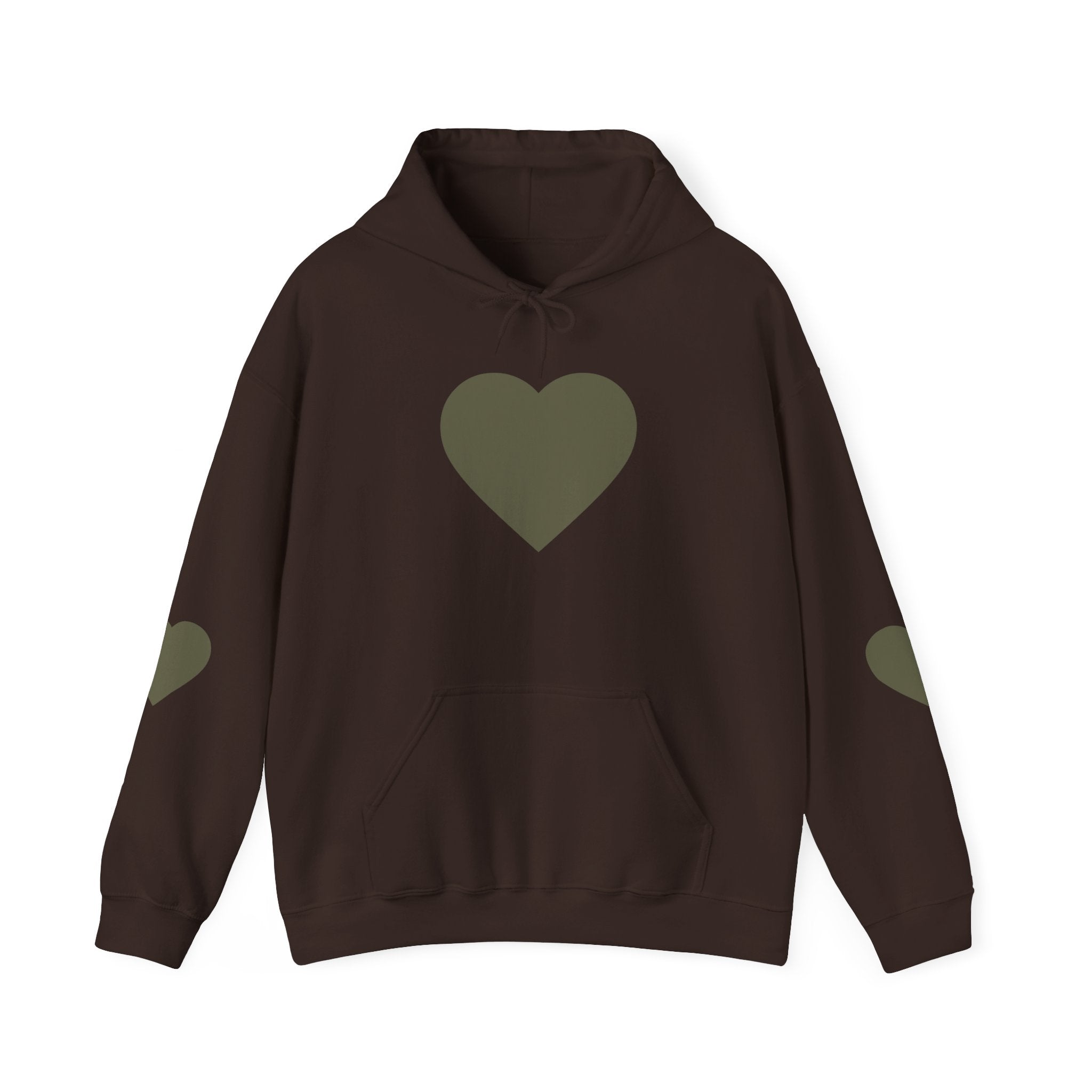 Heart Accent Hoodie — Minimal Olive Heart Sweatshirt for Everyday Wear