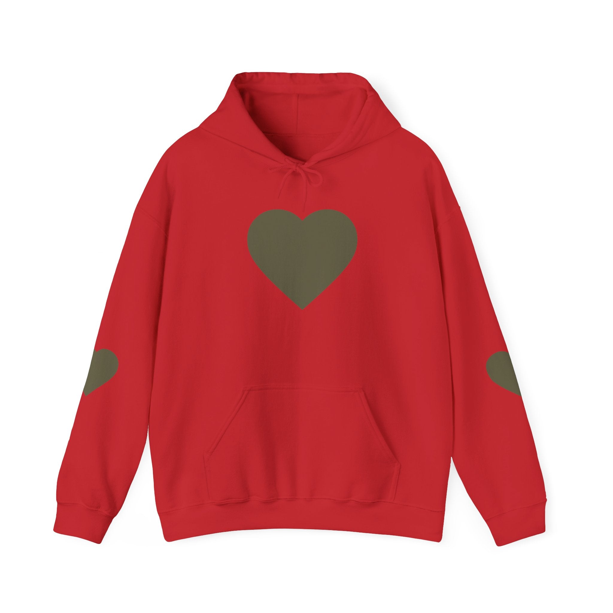 Heart Accent Hoodie — Minimal Olive Heart Sweatshirt for Everyday Wear