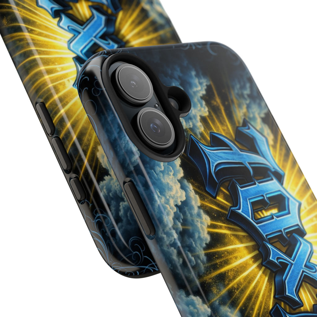 70x7 Streetwear - Tough Phone Case — Bold Blue Graffiti Name with Sunburst Clouds