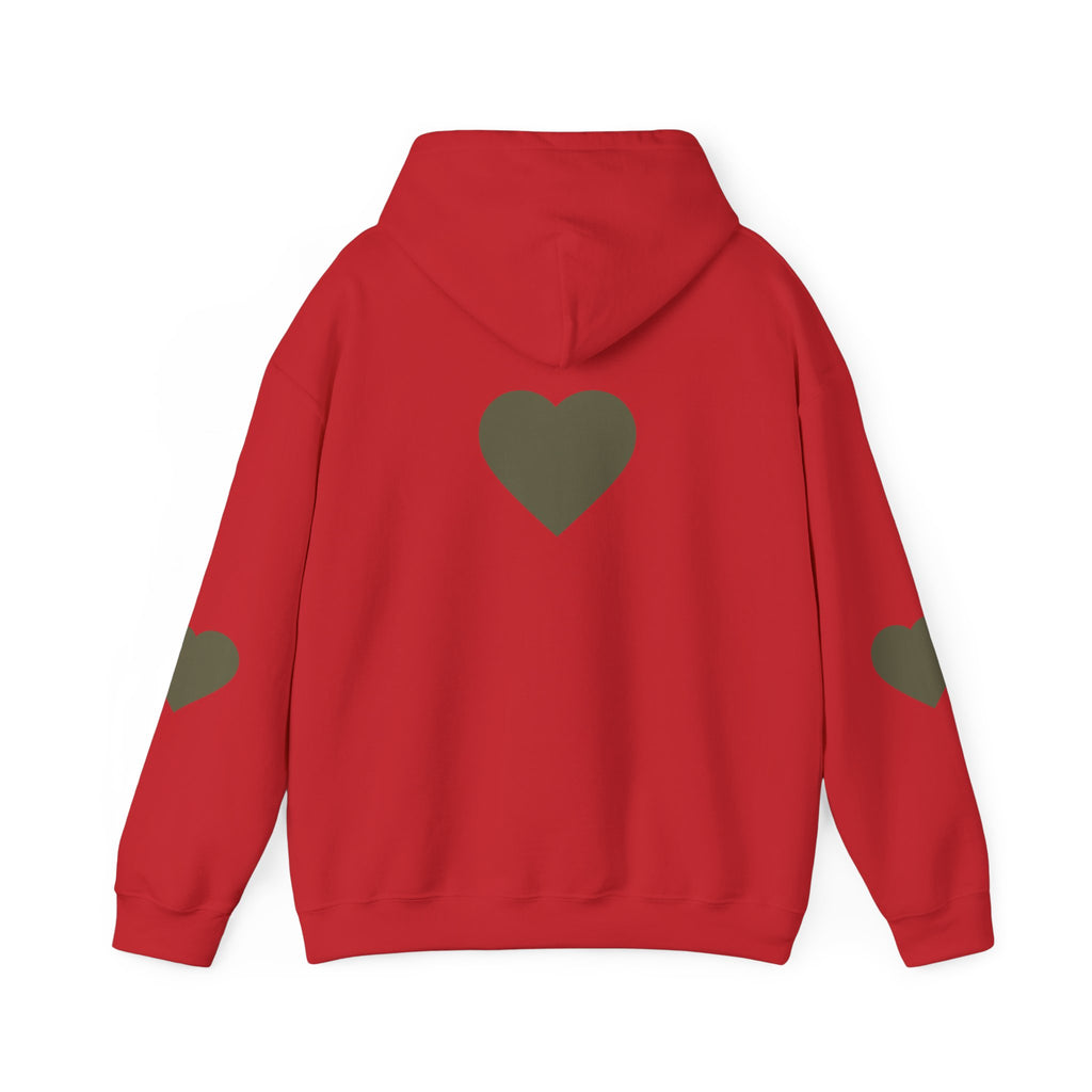 Heart Accent Hoodie — Minimal Olive Heart Sweatshirt for Everyday Wear
