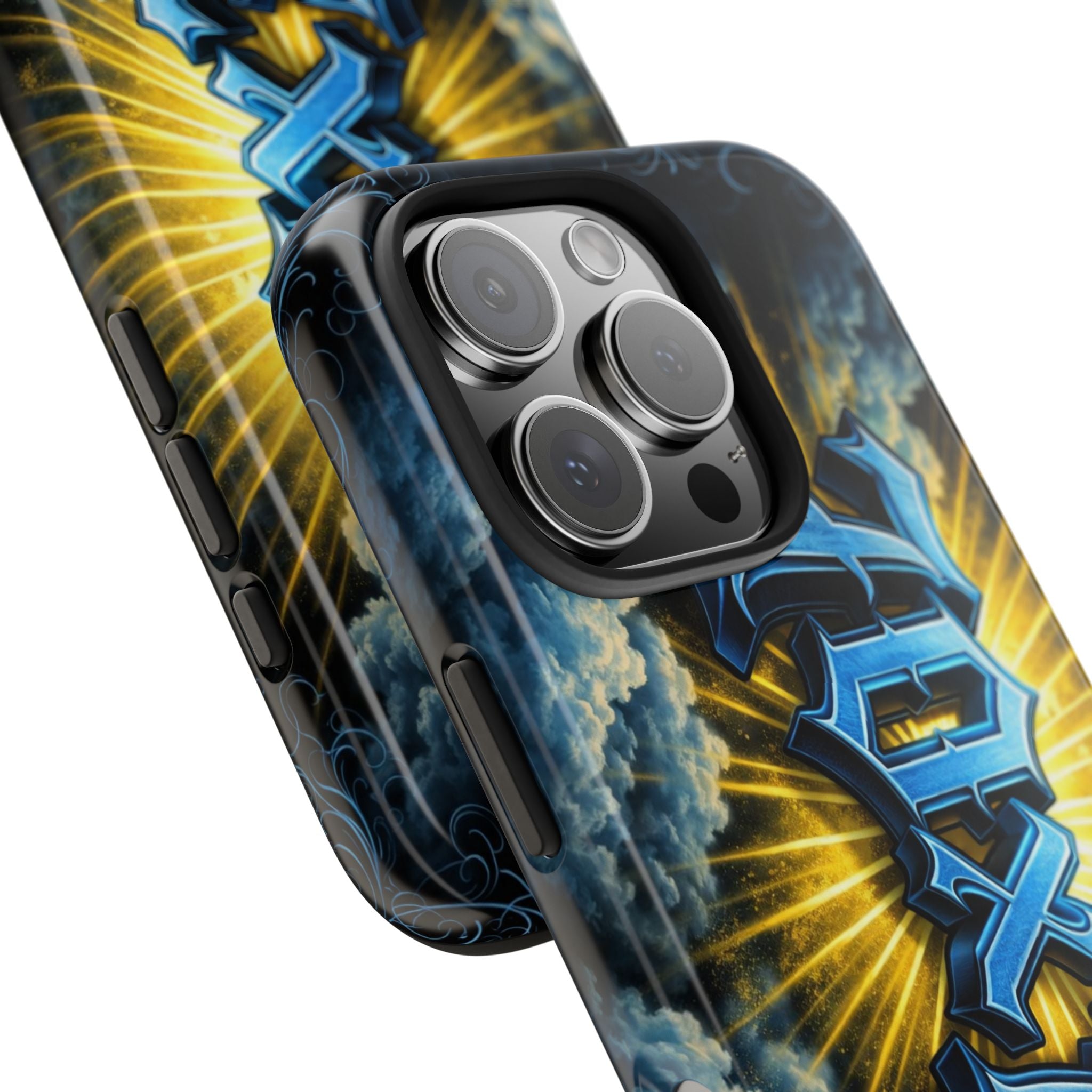 70x7 Streetwear - Tough Phone Case — Bold Blue Graffiti Name with Sunburst Clouds