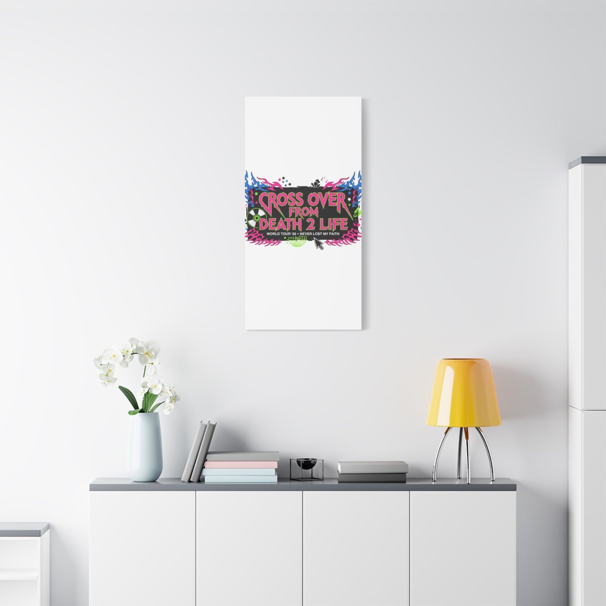 Canvas Wall Art — “Cross Over From Death 2 Life” Neon Rock Poster