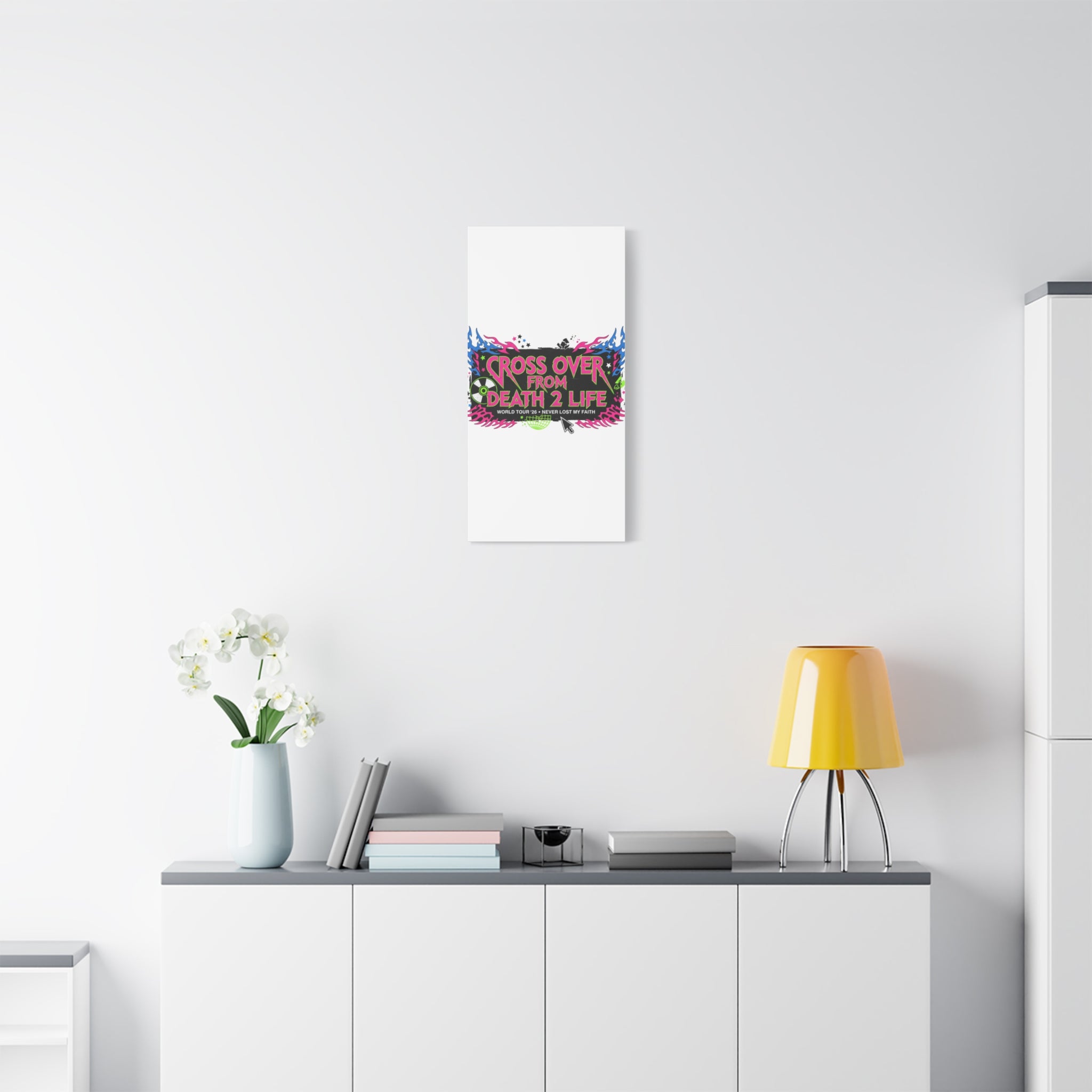 Canvas Wall Art — “Cross Over From Death 2 Life” Neon Rock Poster