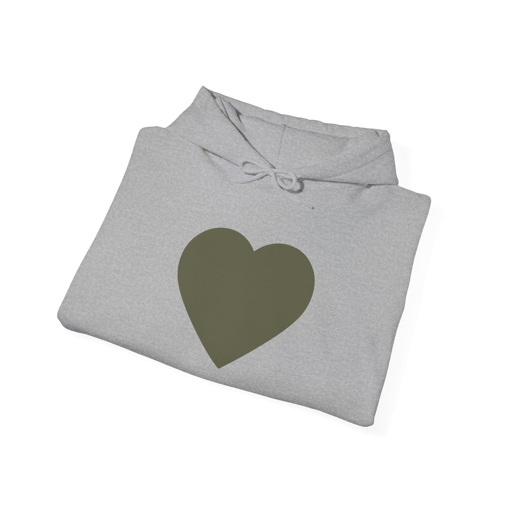 Heart Accent Hoodie — Minimal Olive Heart Sweatshirt for Everyday Wear