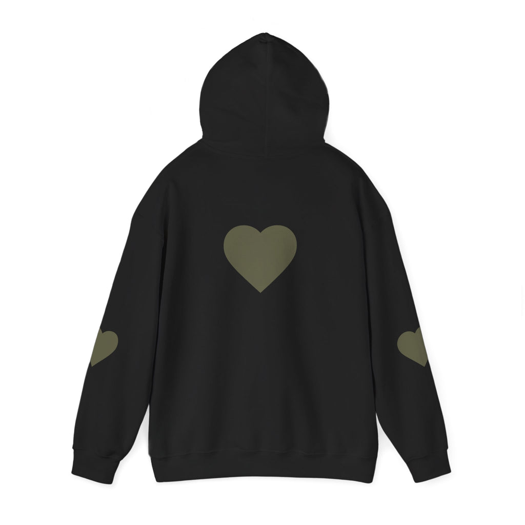 Heart Accent Hoodie — Minimal Olive Heart Sweatshirt for Everyday Wear