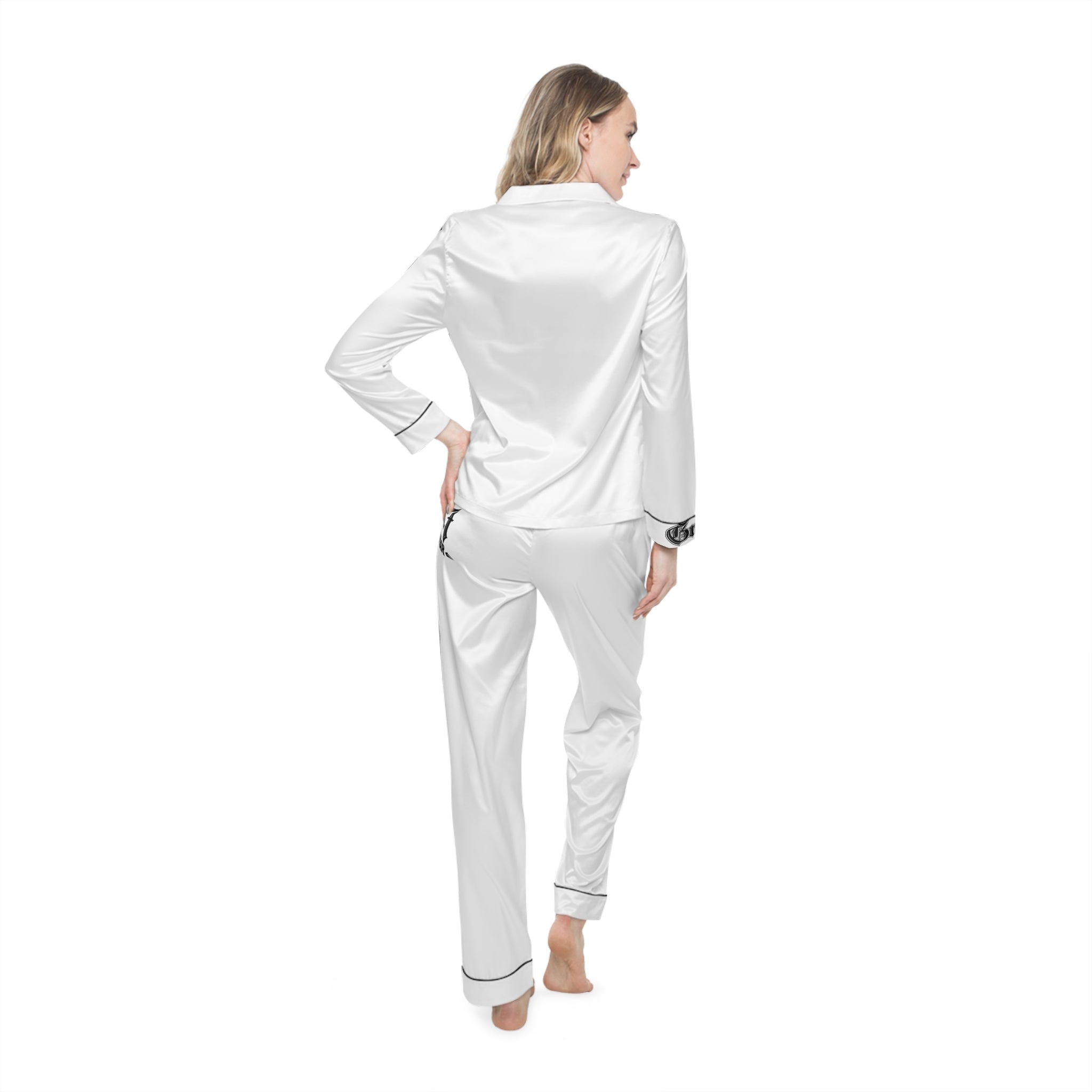 70x7 Streetwear Satin Pajamas — White Lux Streetwear Sleep Set