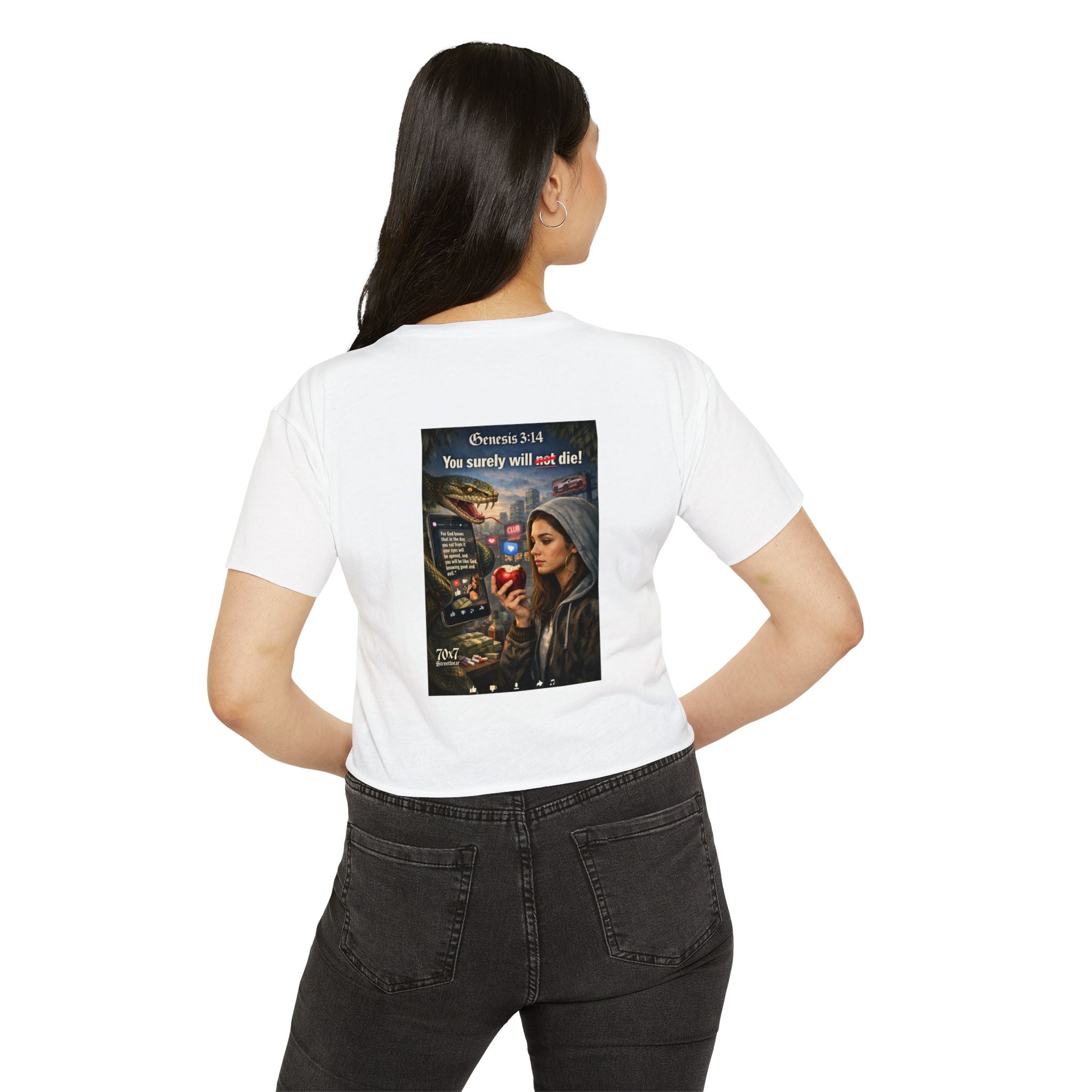 Genesis 3"14 Women's Crop Top — 'You Surely Will Not Die!' 70x7 Streetwear Graphic