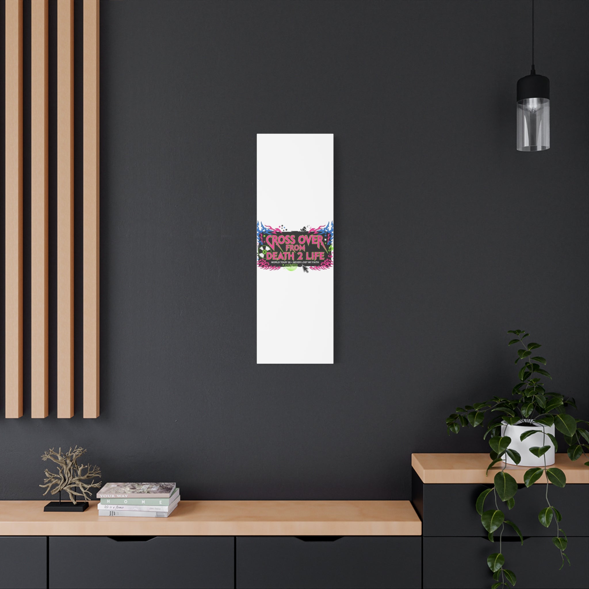 Canvas Wall Art — “Cross Over From Death 2 Life” Neon Rock Poster