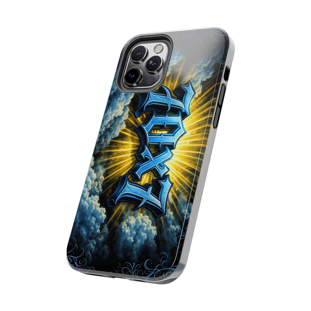70x7 Streetwear - Tough Phone Case — Bold Blue Graffiti Name with Sunburst Clouds