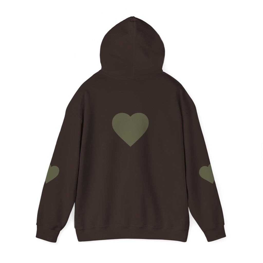 Heart Accent Hoodie — Minimal Olive Heart Sweatshirt for Everyday Wear