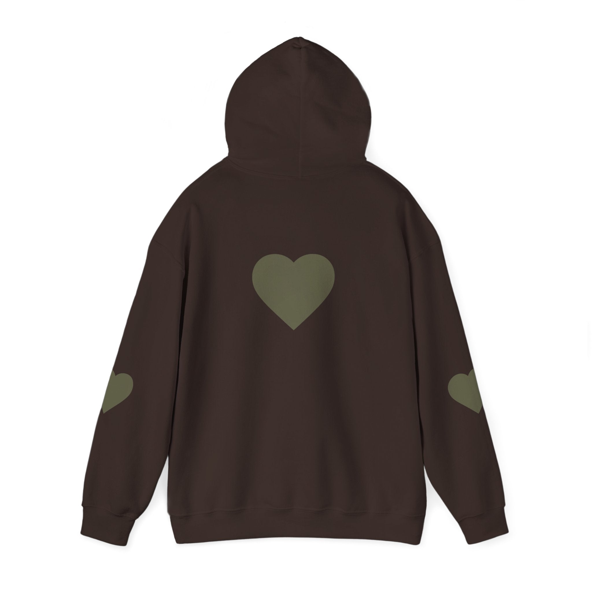 Heart Accent Hoodie — Minimal Olive Heart Sweatshirt for Everyday Wear
