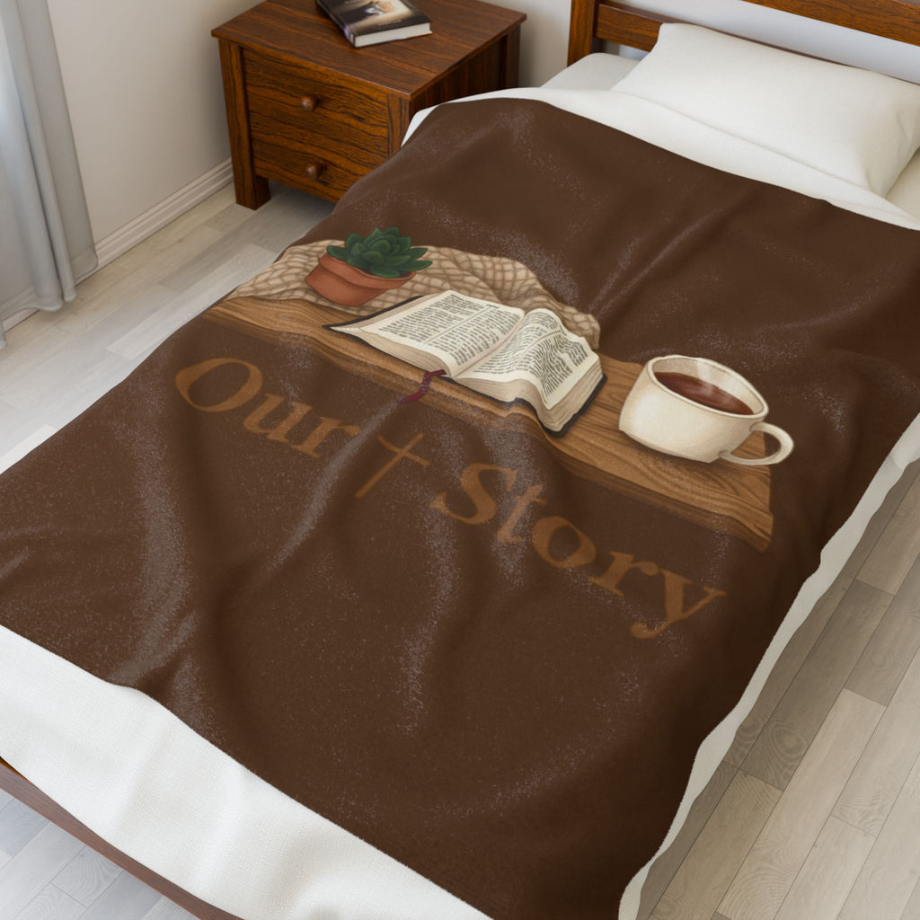 Our Story Reading Graphic Velveteen Plush Blanket | Cozy Book Aesthetic, Library Life
