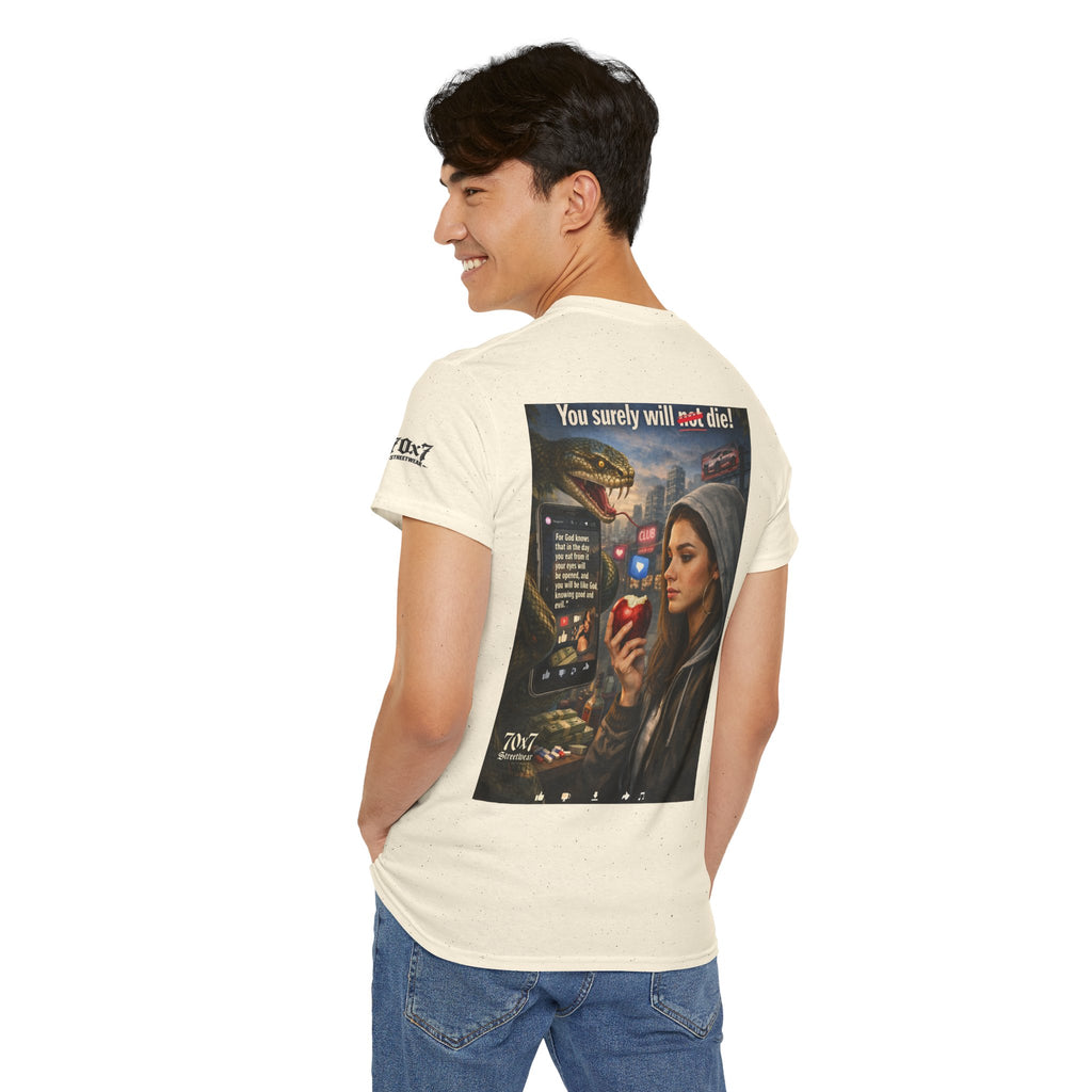 70x7 Genesis 3"14 T-Shirt — “You surely will not die!” Graphic Streetwear Tee
