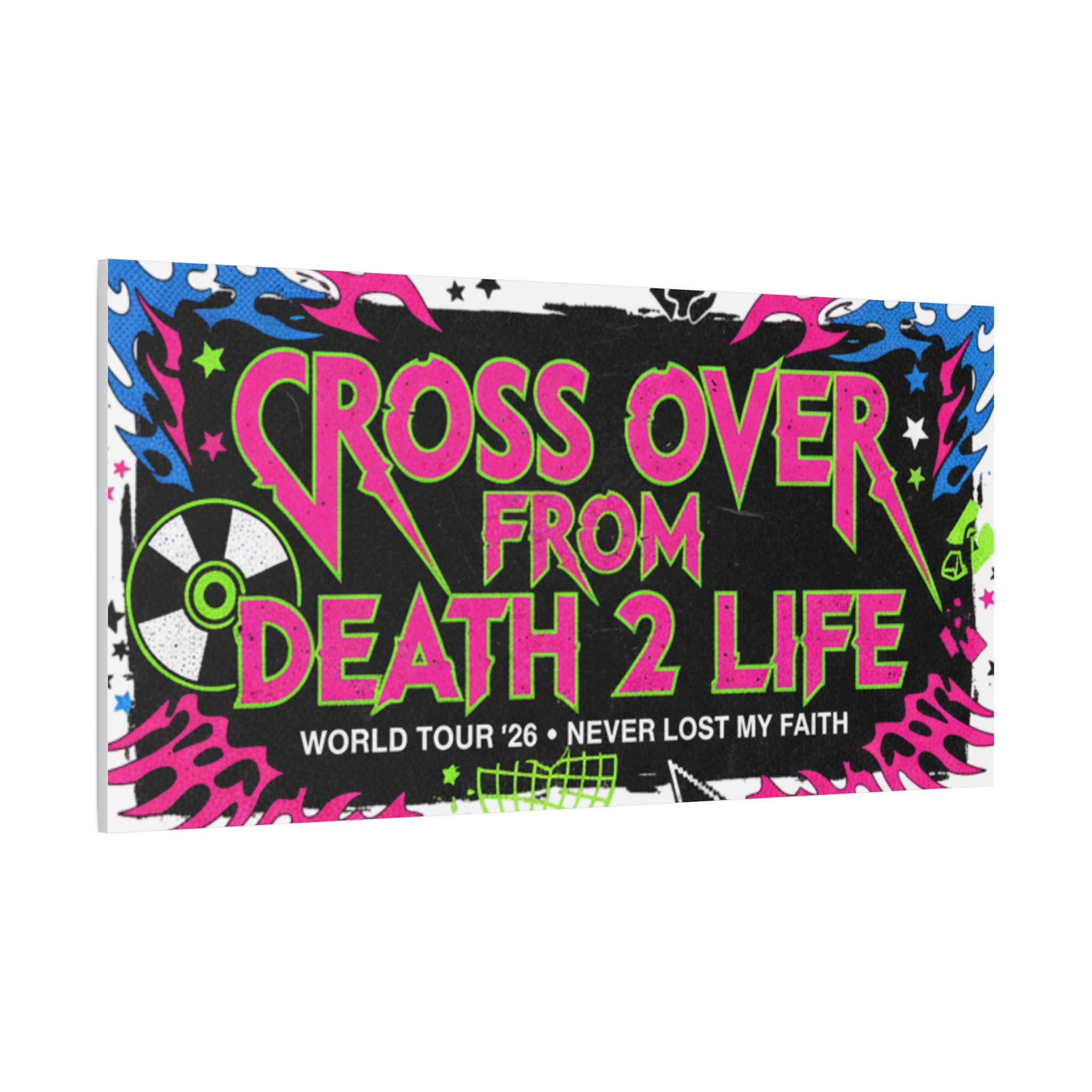 Canvas Wall Art — “Cross Over From Death 2 Life” Neon Rock Poster