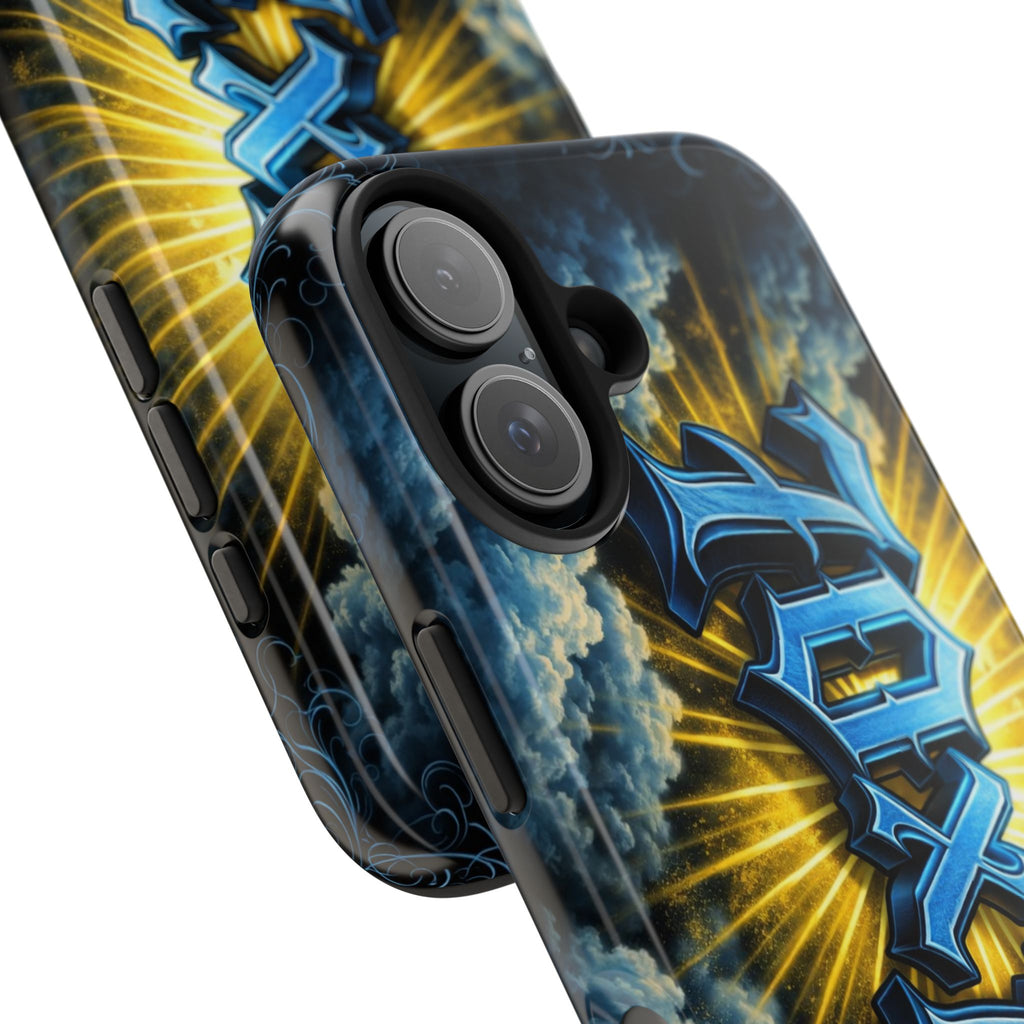 70x7 Streetwear - Tough Phone Case — Bold Blue Graffiti Name with Sunburst Clouds