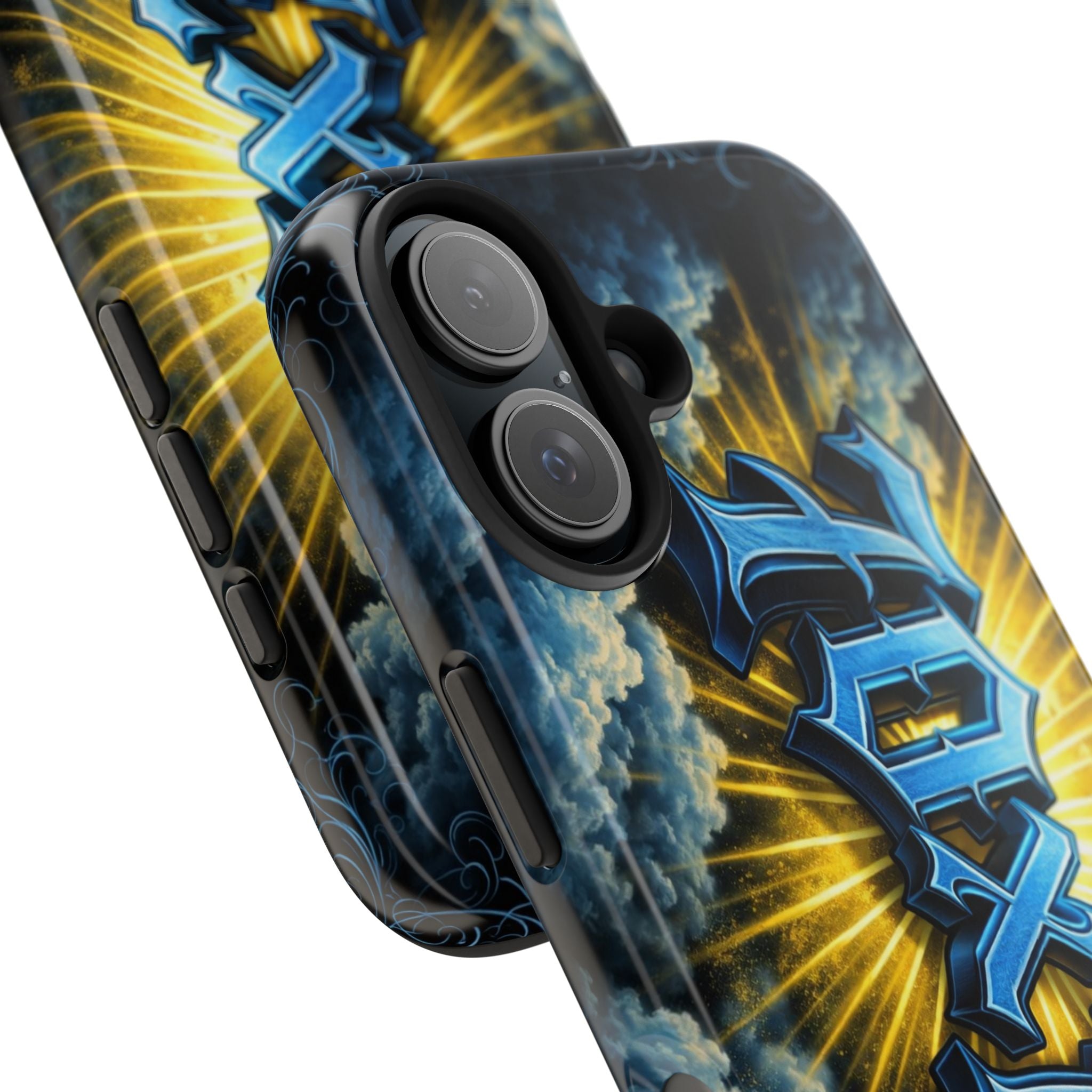 70x7 Streetwear - Tough Phone Case — Bold Blue Graffiti Name with Sunburst Clouds