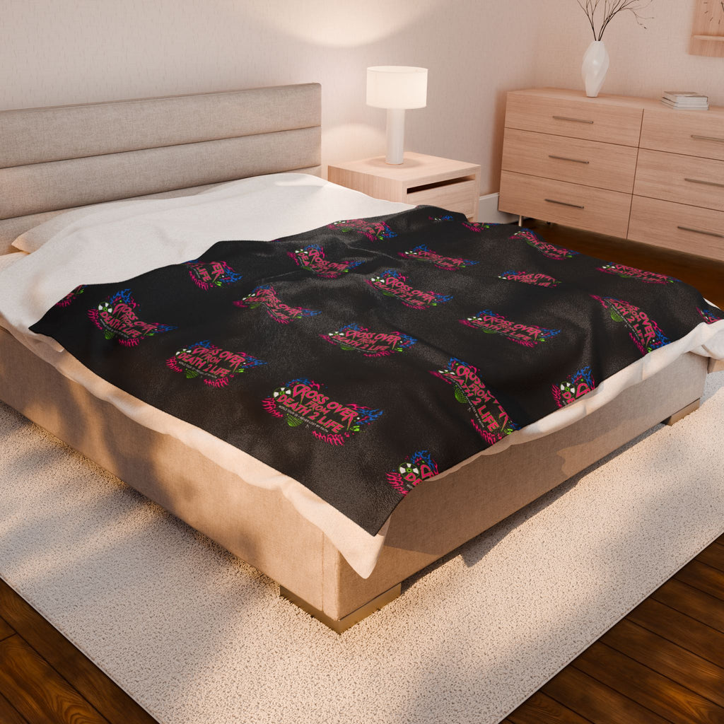 Velveteen Plush Blanket — Colorful "Cross Over from Death 2 Life" Graphic Throw