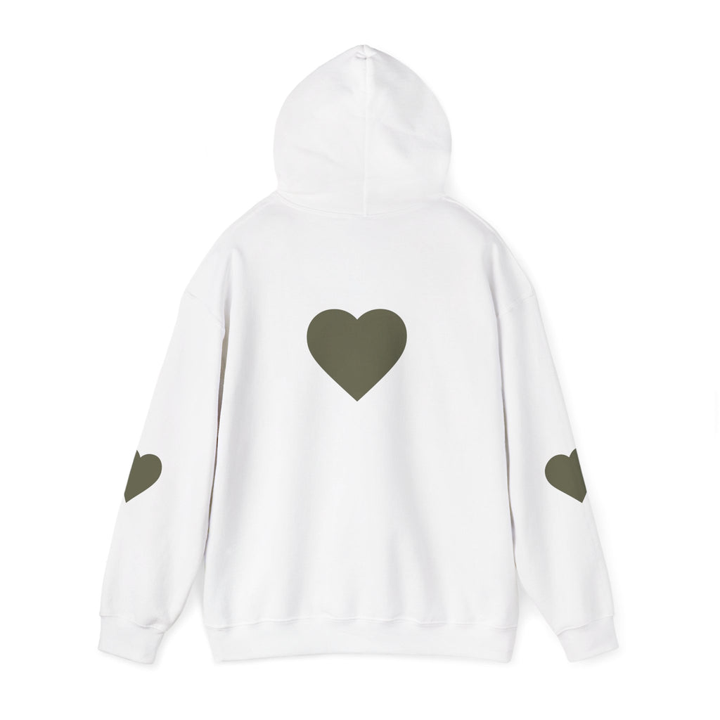 Heart Accent Hoodie — Minimal Olive Heart Sweatshirt for Everyday Wear