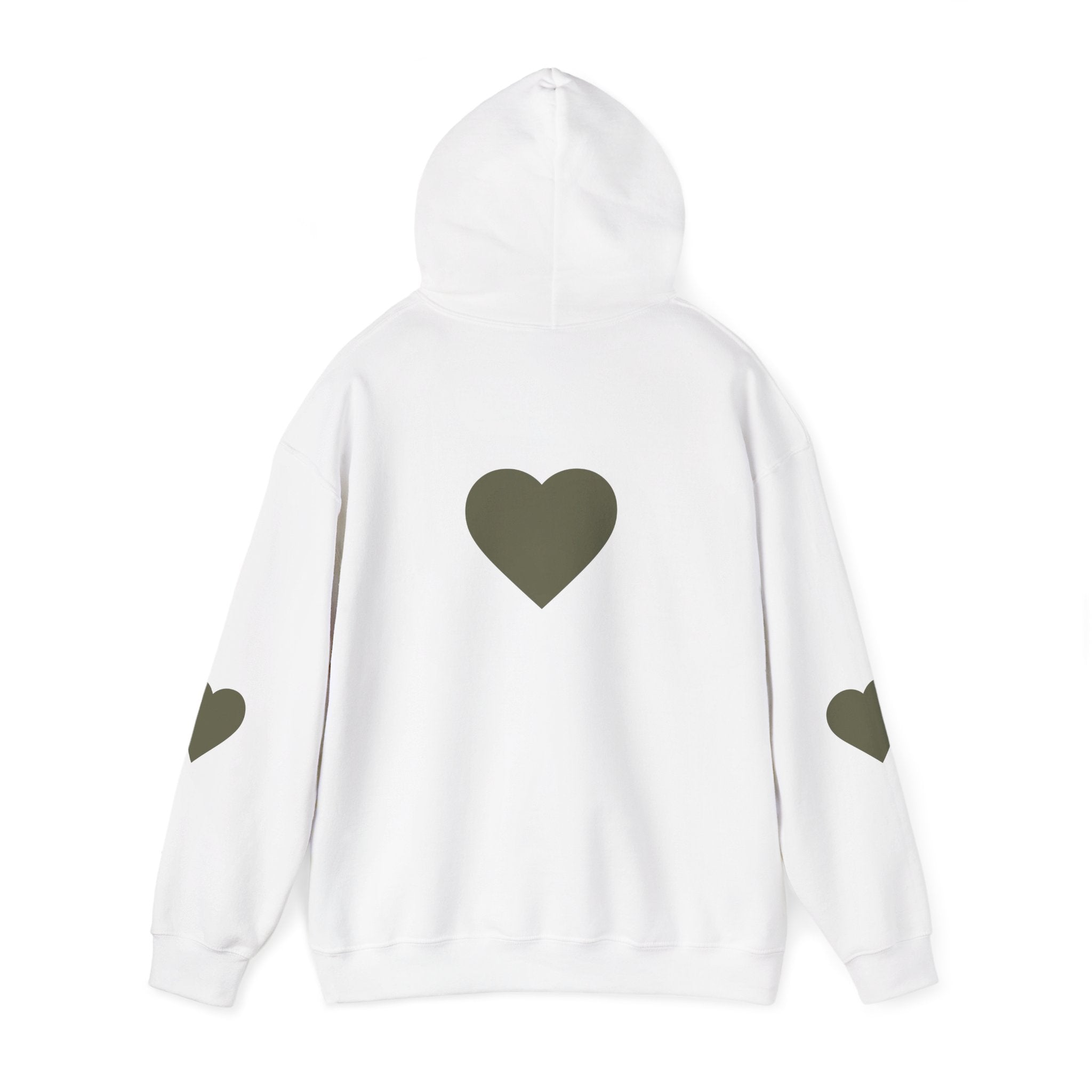Heart Accent Hoodie — Minimal Olive Heart Sweatshirt for Everyday Wear