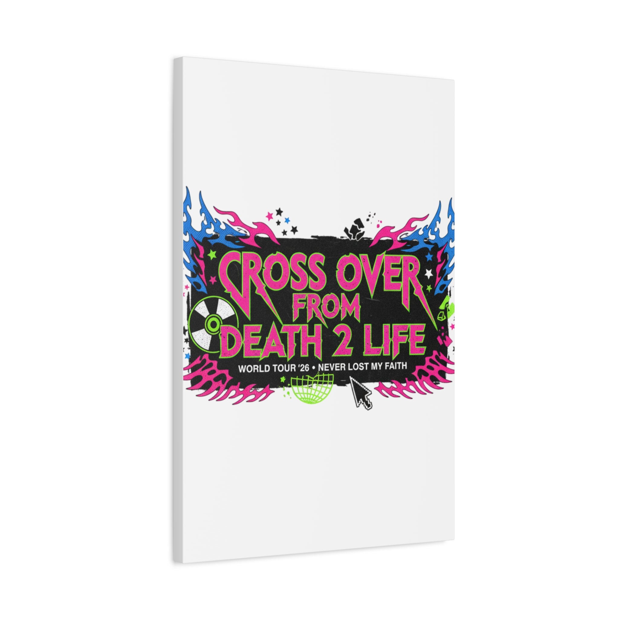 Canvas Wall Art — “Cross Over From Death 2 Life” Neon Rock Poster
