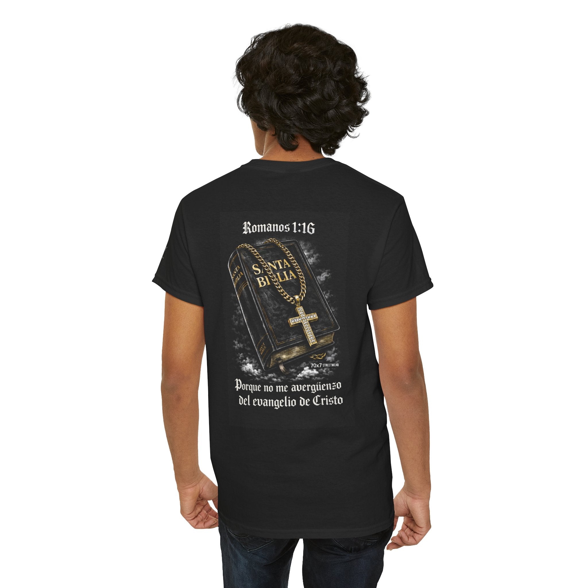 70x7 Streetwear Graphic Tee — "Porque no me avergüenzo del evangelio de Cristo" (Romans 1:16)