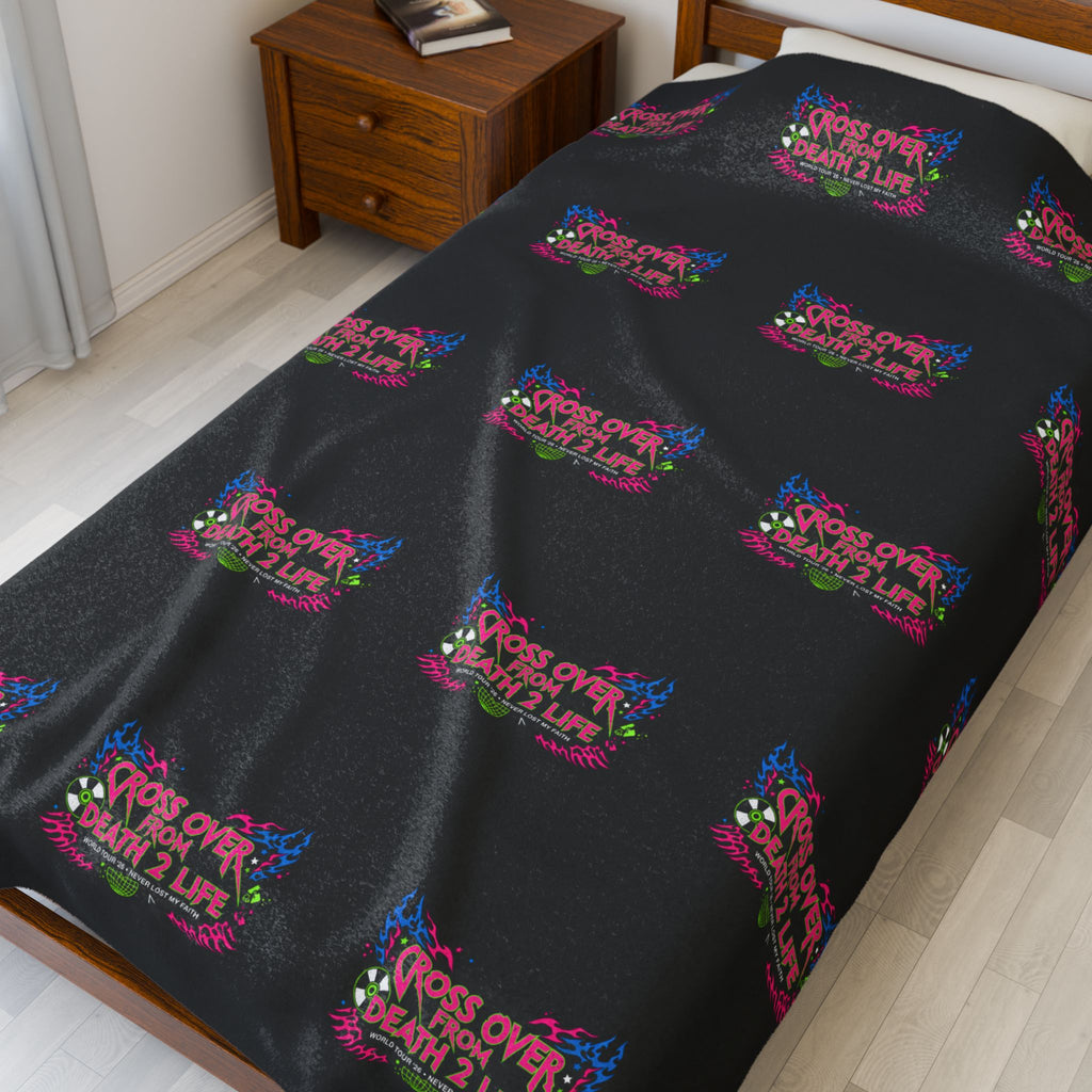 Velveteen Plush Blanket — Colorful "Cross Over from Death 2 Life" Graphic Throw