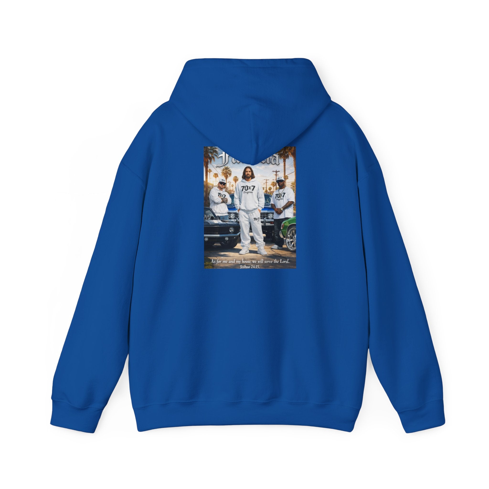 70x7 Streetwear Familia Hoodie — Graphic White Pullover with Back Album-Style Print