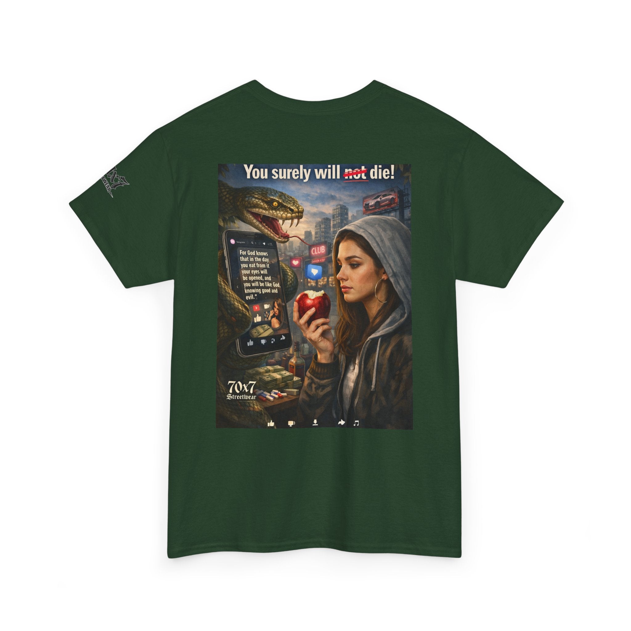 70x7 Genesis 3"14 T-Shirt — “You surely will not die!” Graphic Streetwear Tee