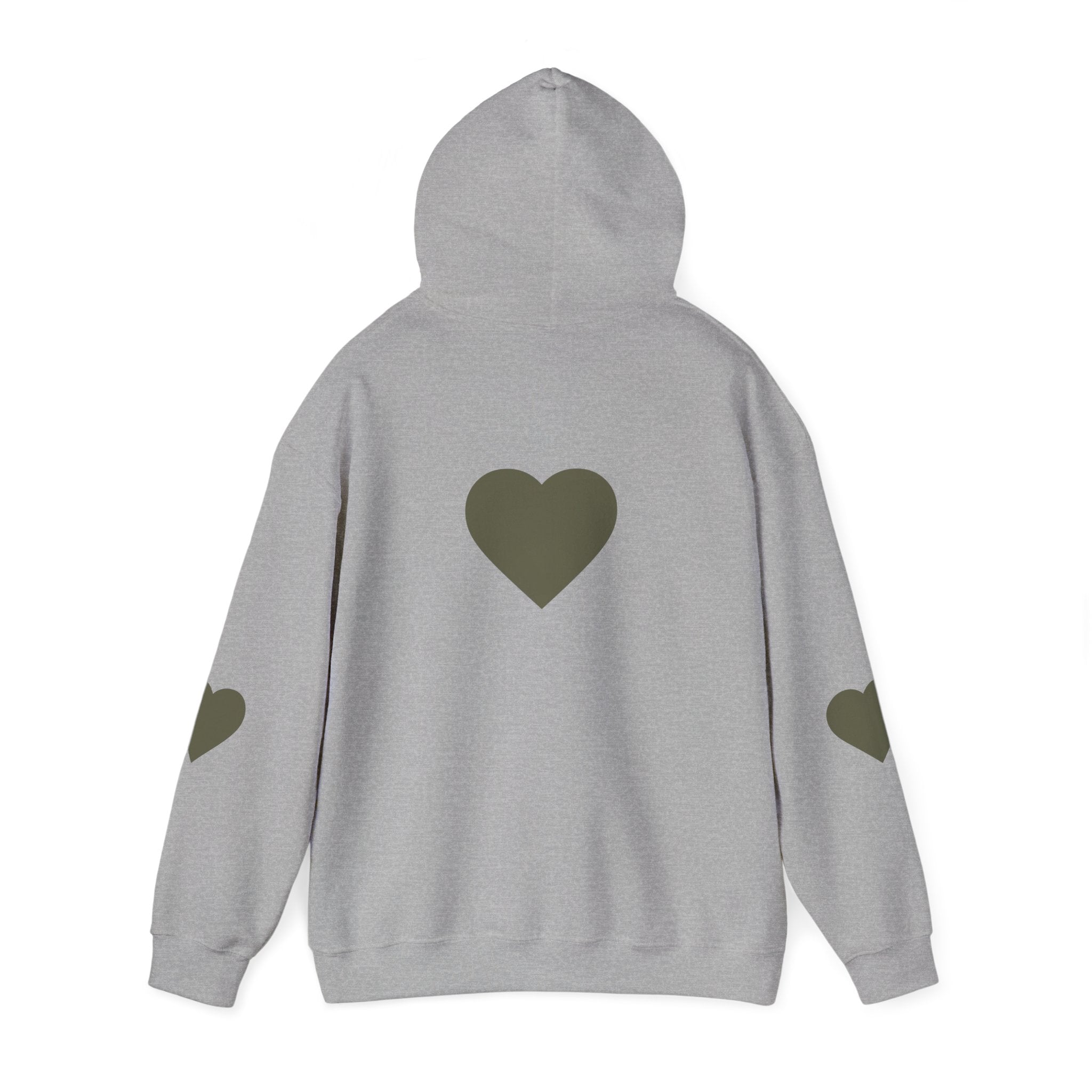 Heart Accent Hoodie — Minimal Olive Heart Sweatshirt for Everyday Wear