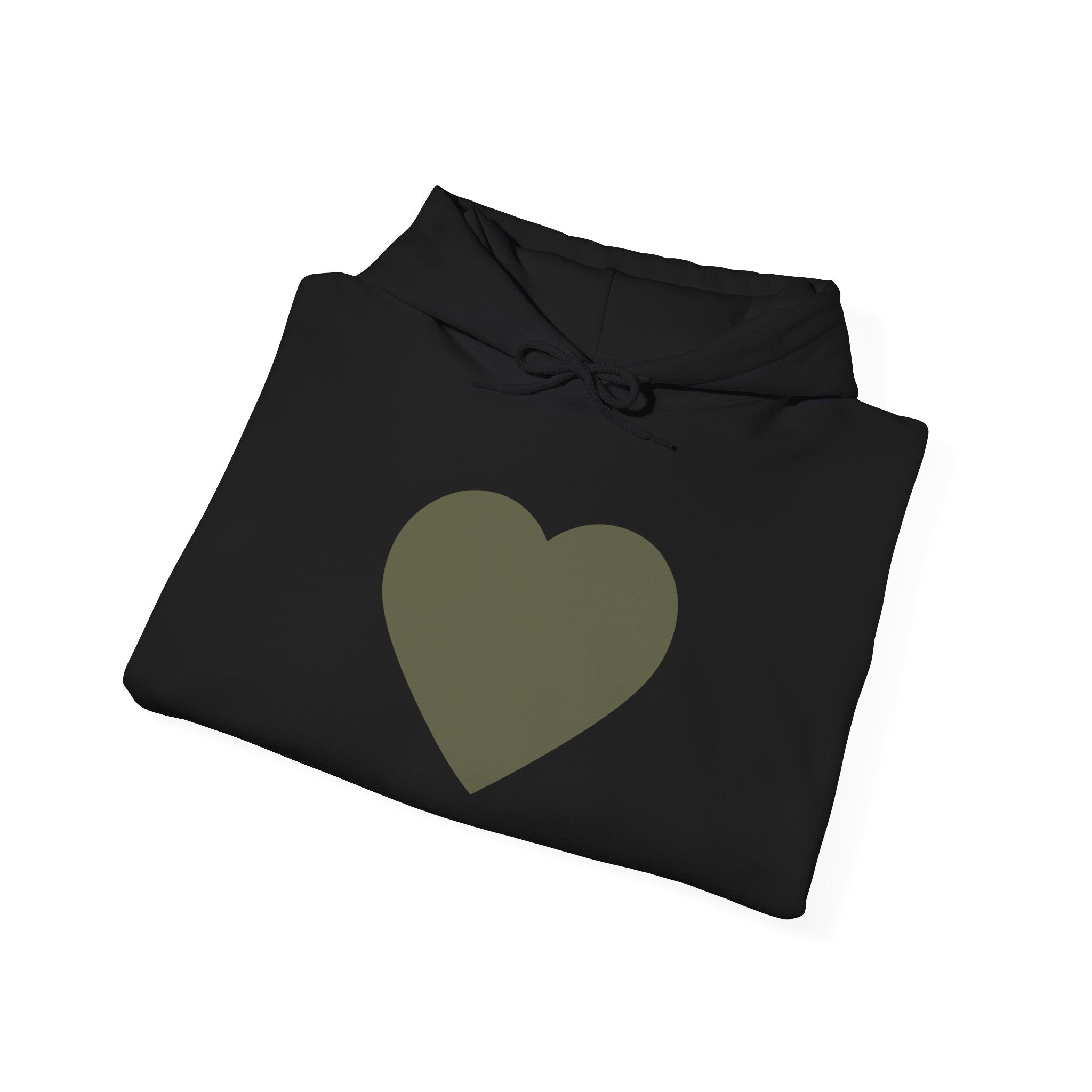 Heart Accent Hoodie — Minimal Olive Heart Sweatshirt for Everyday Wear