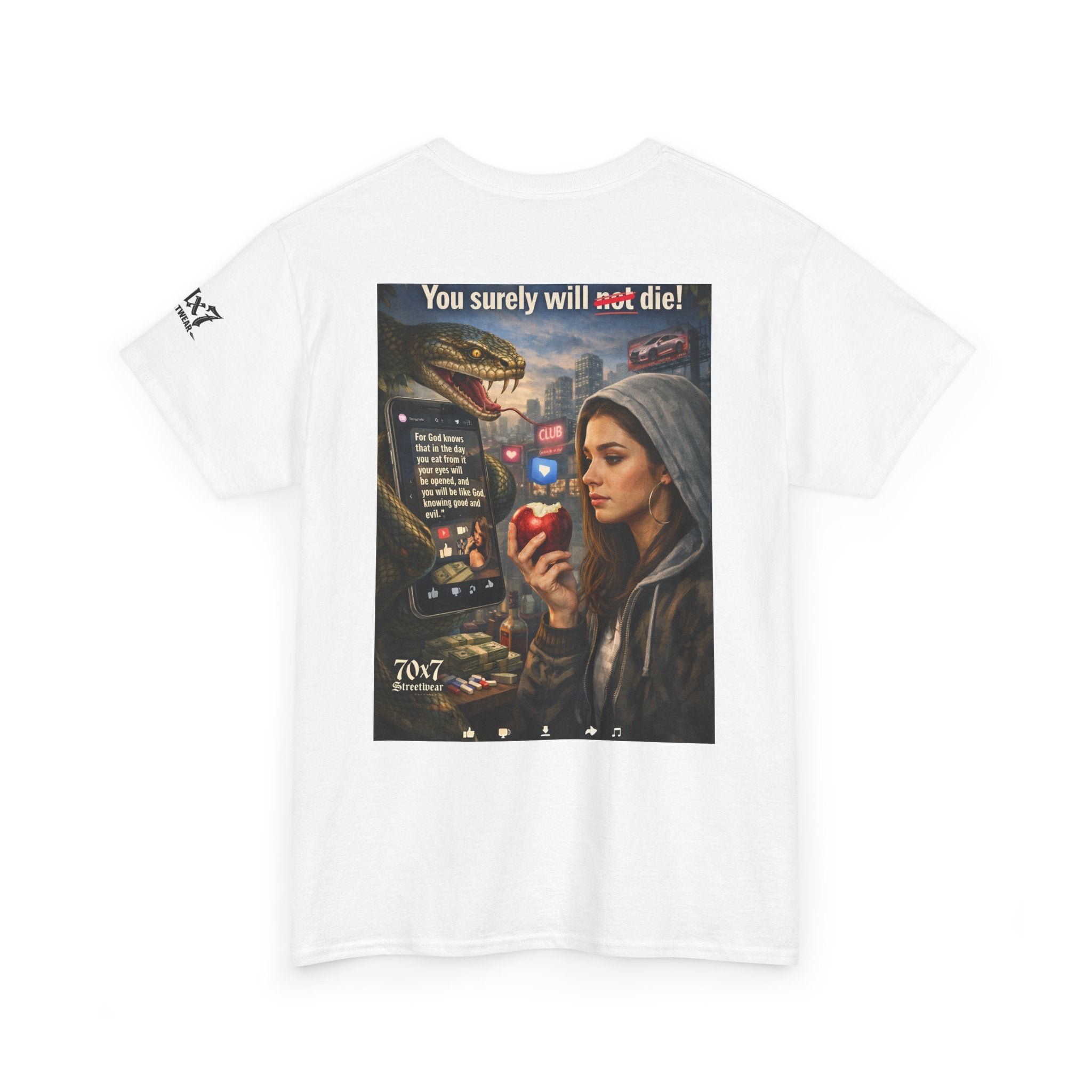 70x7 Genesis 3"14 T-Shirt — “You surely will not die!” Graphic Streetwear Tee