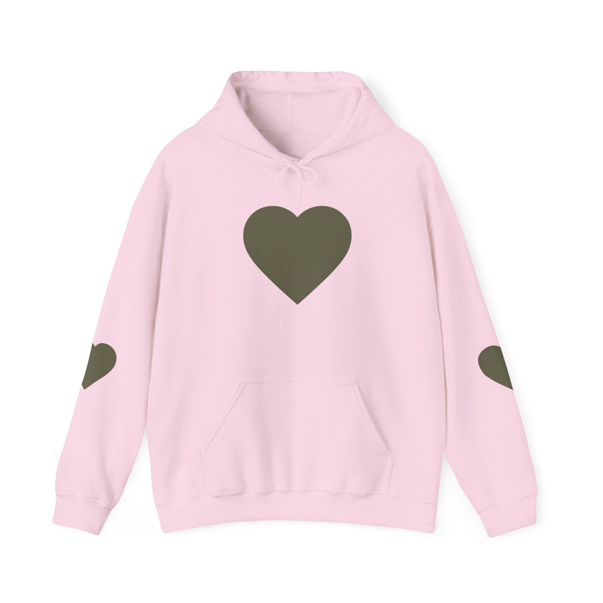 Heart Accent Hoodie — Minimal Olive Heart Sweatshirt for Everyday Wear