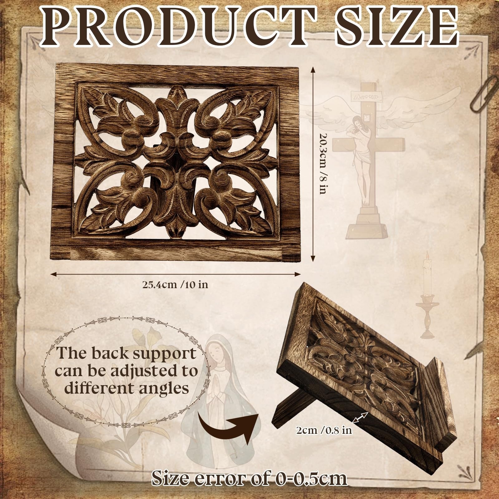 Ornate Wood Carved Bible or Missal Stand 10 X 8 Inch Catholic Church Book Hol...