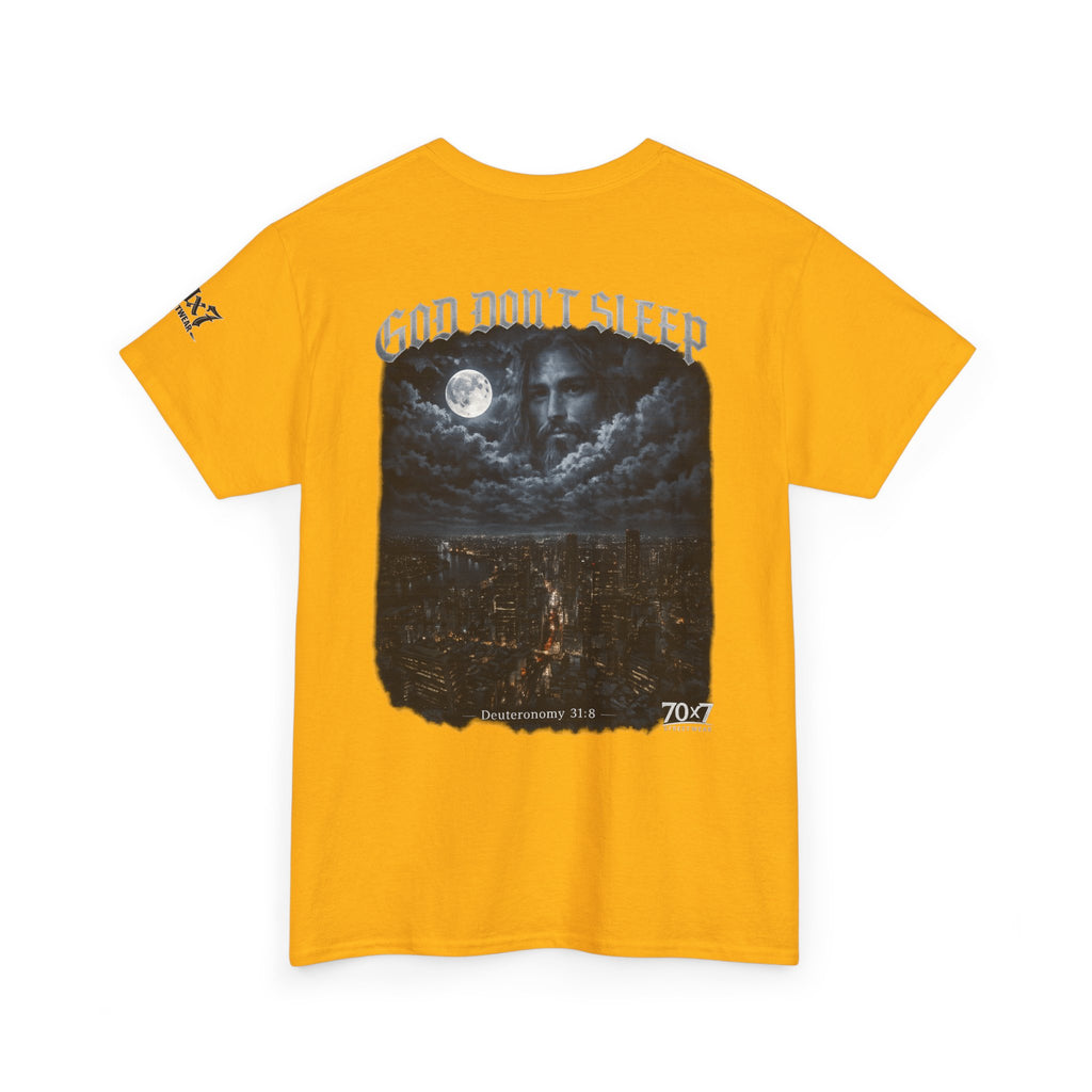 70x7 Streetwear - God Don't Sleep Graphic Tee — Night Cityscape Streetwear