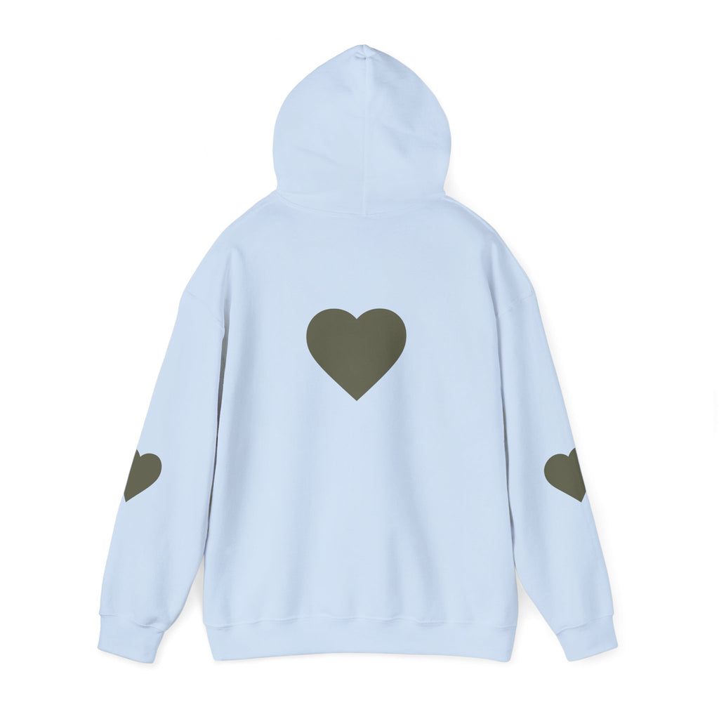 Heart Accent Hoodie — Minimal Olive Heart Sweatshirt for Everyday Wear