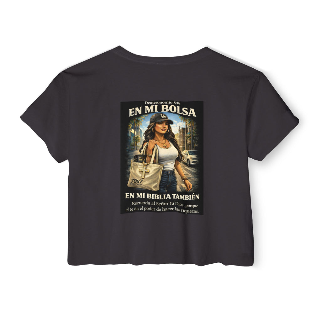 Women's Crop Top — "En Mi Bolsa, En Mi Biblia También" 70 x7 Streetwear Graphic