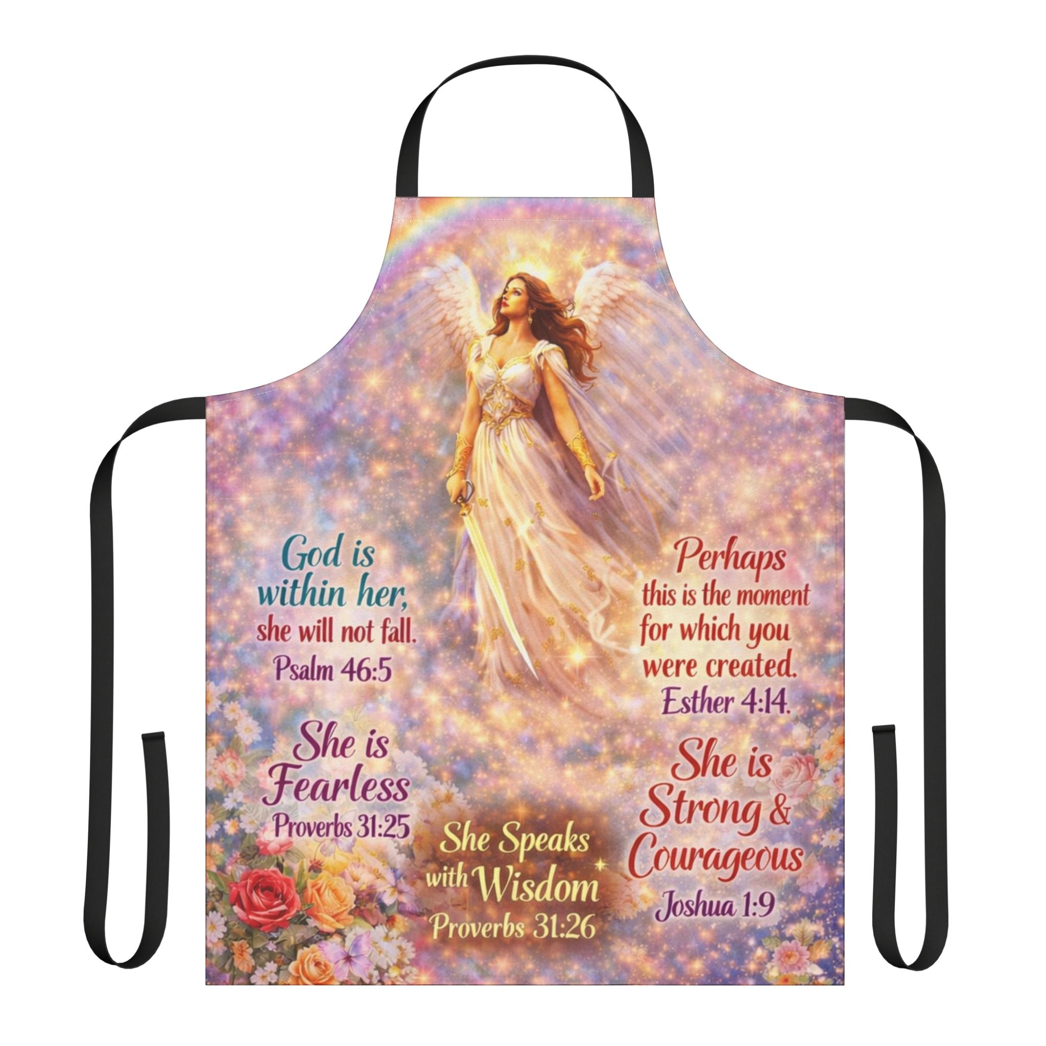 Angel Prayer Apron — Inspirational Scripture Kitchen Apron (She Is Fearless, Strong & Courageous)