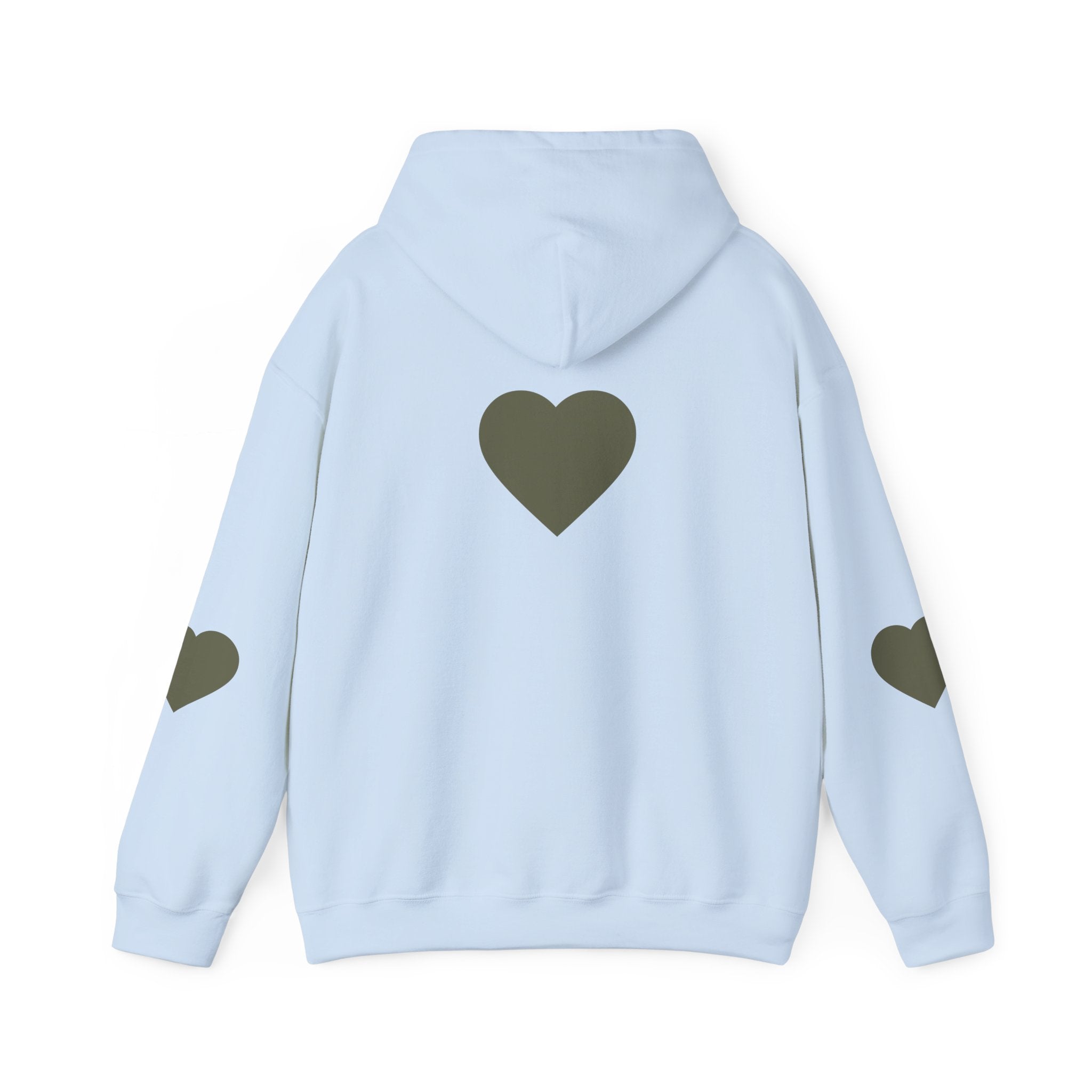 Heart Accent Hoodie — Minimal Olive Heart Sweatshirt for Everyday Wear
