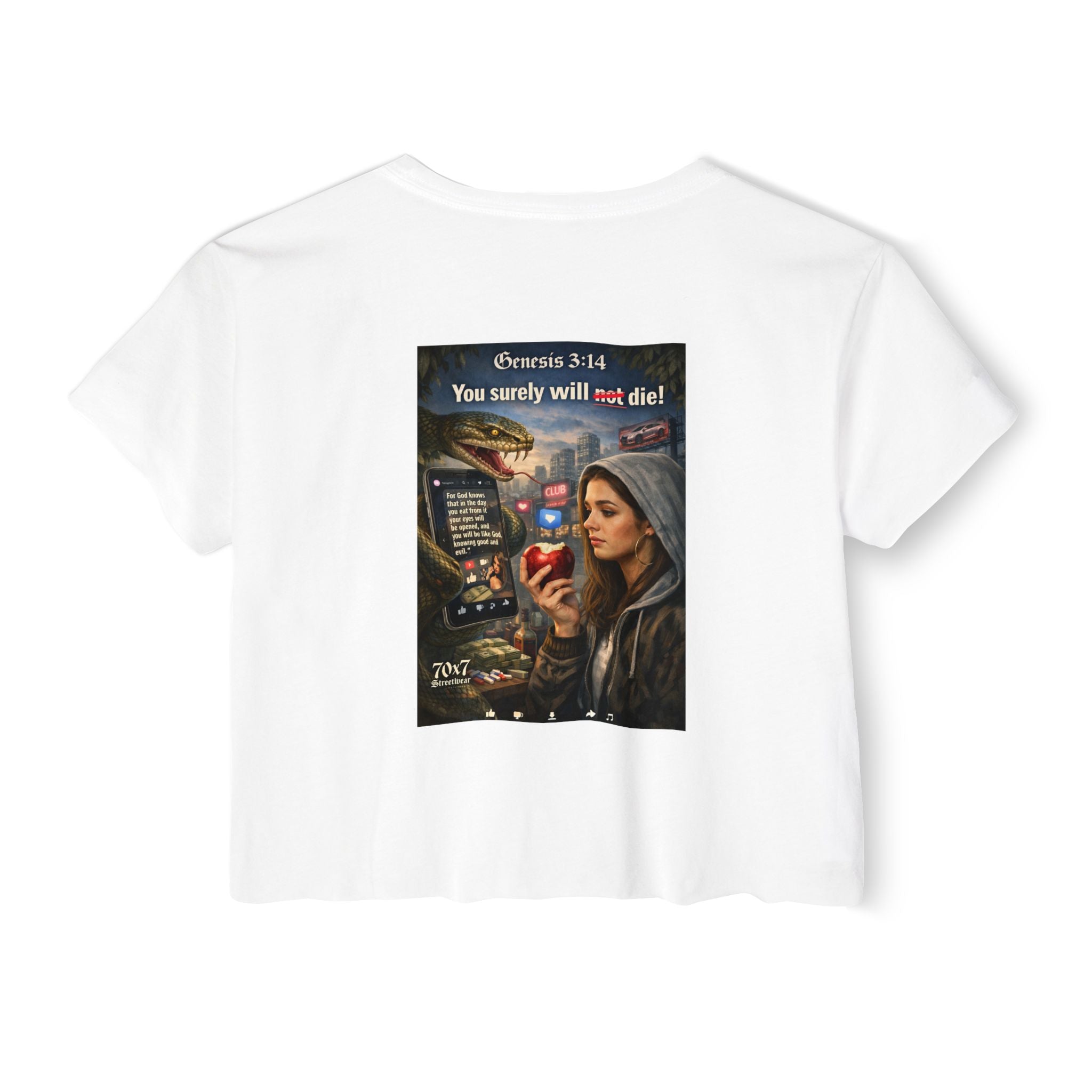 Genesis 3"14 Women's Crop Top — 'You Surely Will Not Die!' 70x7 Streetwear Graphic